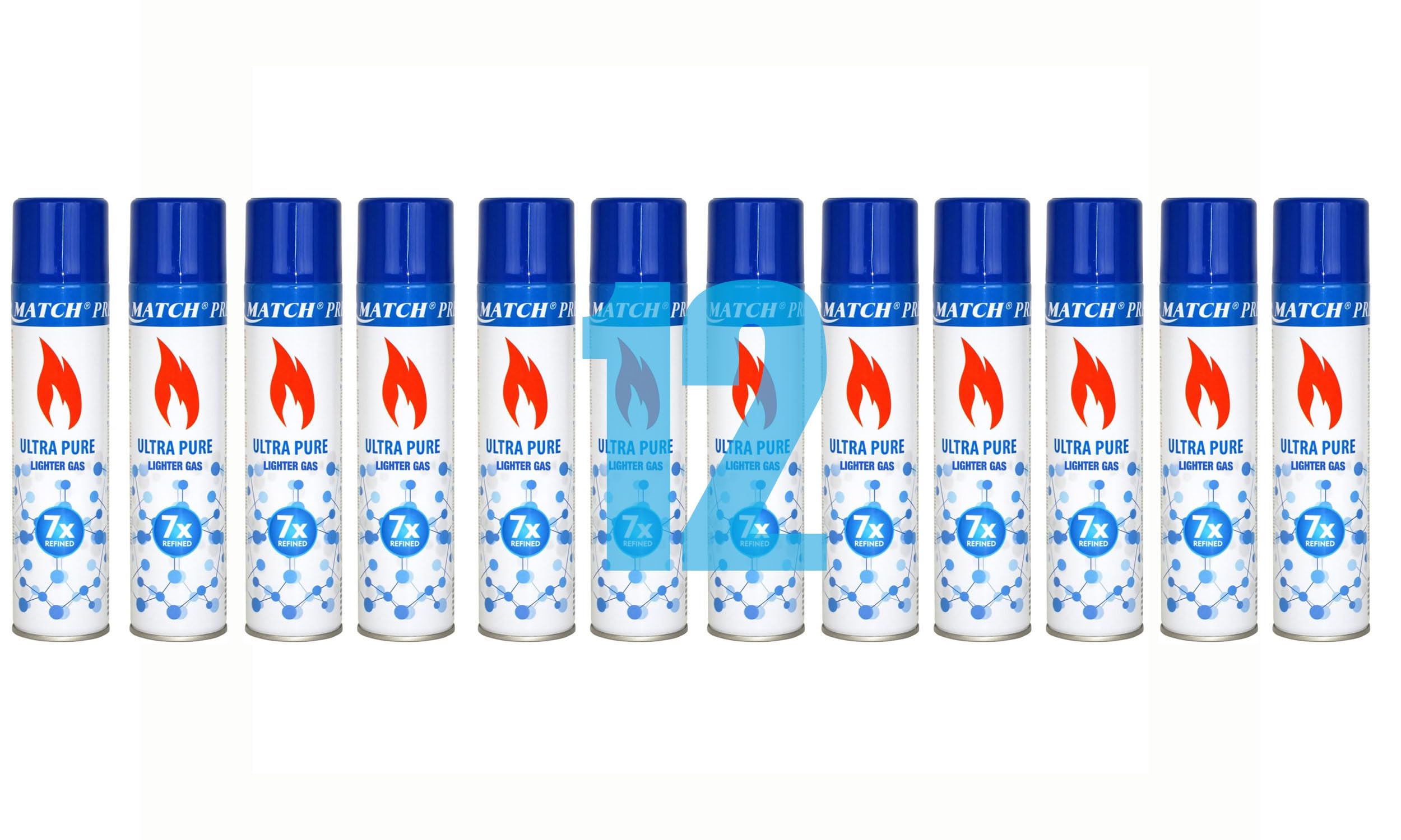 12 x 300ml Gas per accendini con 5 adattatori | Gas puro e pulito, raffinato x7 vicino al 100%. Gas premium per estrazioni e torce. Particolarmente indicato per estrazioni BHO. | Gas di ricarica