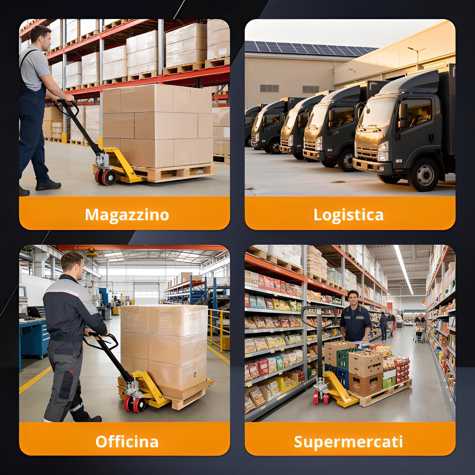 Transpallet Manuale - Portata 3000 kg - Traspallet Birullo con 4 Rulli in Poliuretano PU
