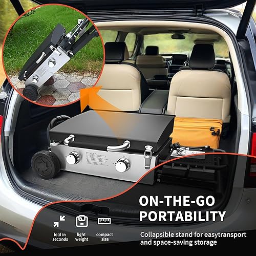 Miniatura 7 de Plancha de gas propano portátil flexible de 30 pulgadas con tapa, 2 quemadores de 30,000 BTU, parrilla grande de 30 pulgadas con estante de