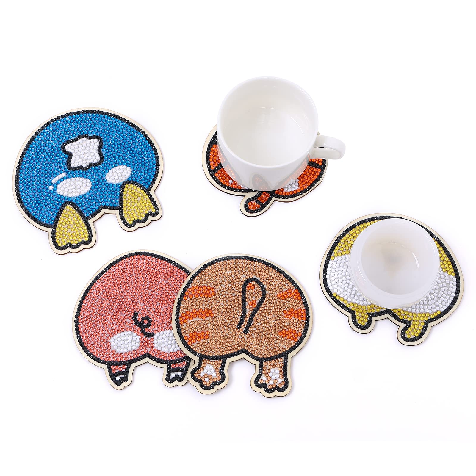 Kit 5 Posavasos De Pintura De Diamantes Animales - DIY, Redondos, Para Tazas, Copas O Decoración, Incluye Accesorios