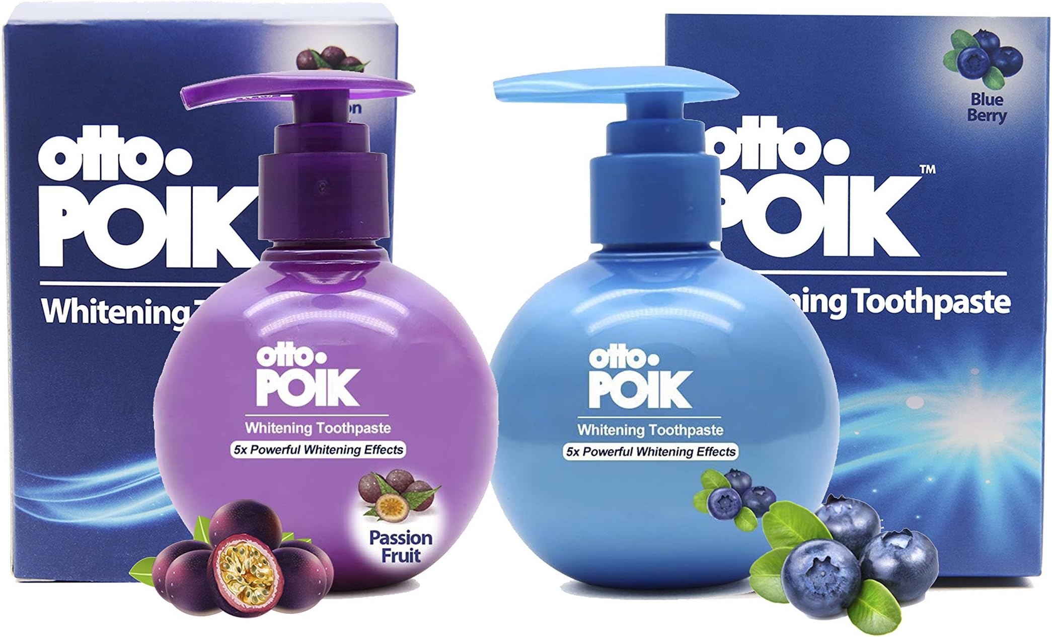 Baking Soda Whitening Toothpaste by OttoPoik - Fluoride Free Natural Stain Removal Brightening Toothpastes - Perfect for Bleeding Gums & Strengthens Enamel - Great for Kids (Passionfruit + Blueberry)