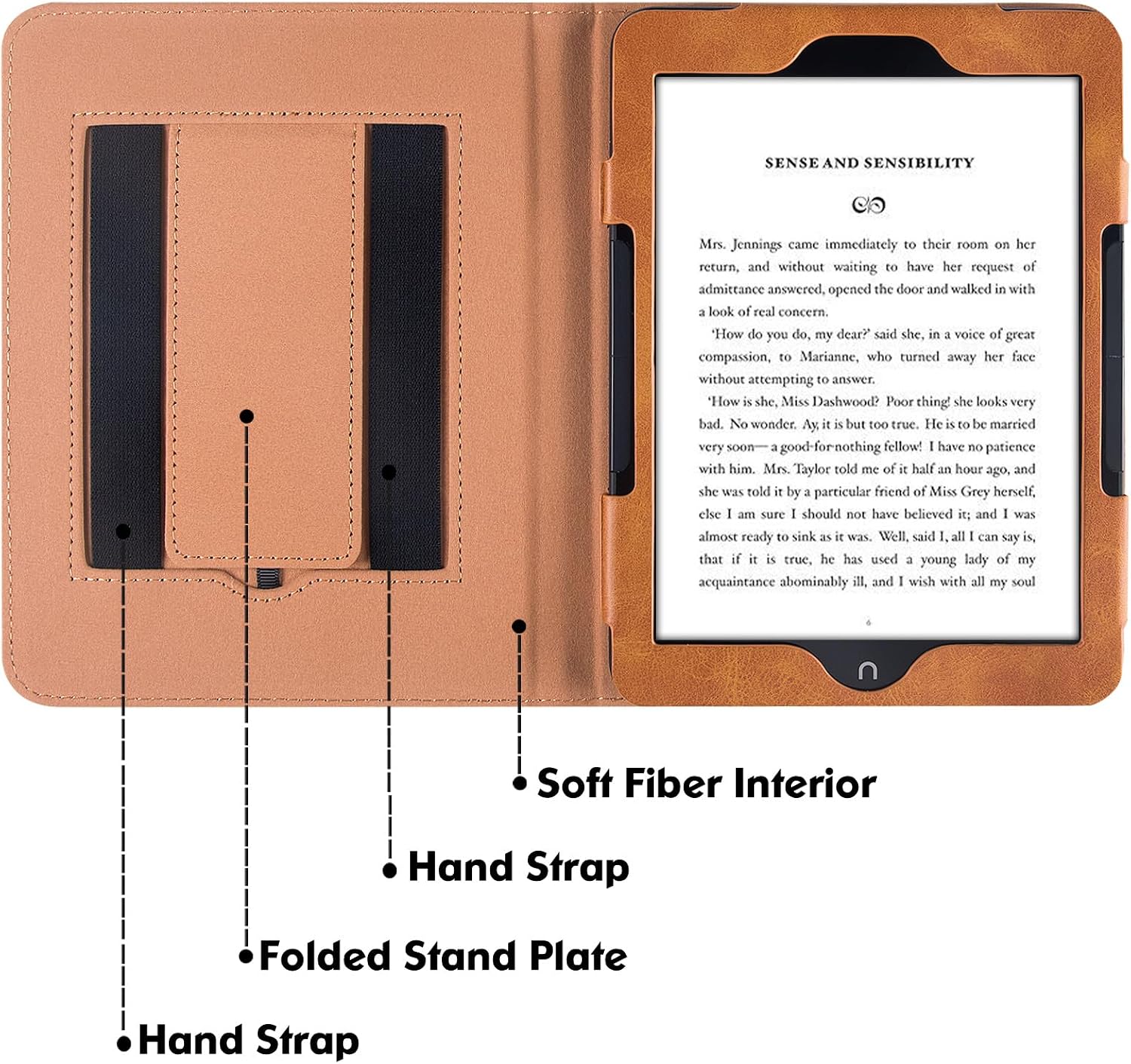 Case for Nook GlowLight 4 Plus (7.8",2023 Released), Brown | Premium PU Leather Sleeve Cover,Built-in Foldable Stand,Two Hand Straps,Magnetic Closure
