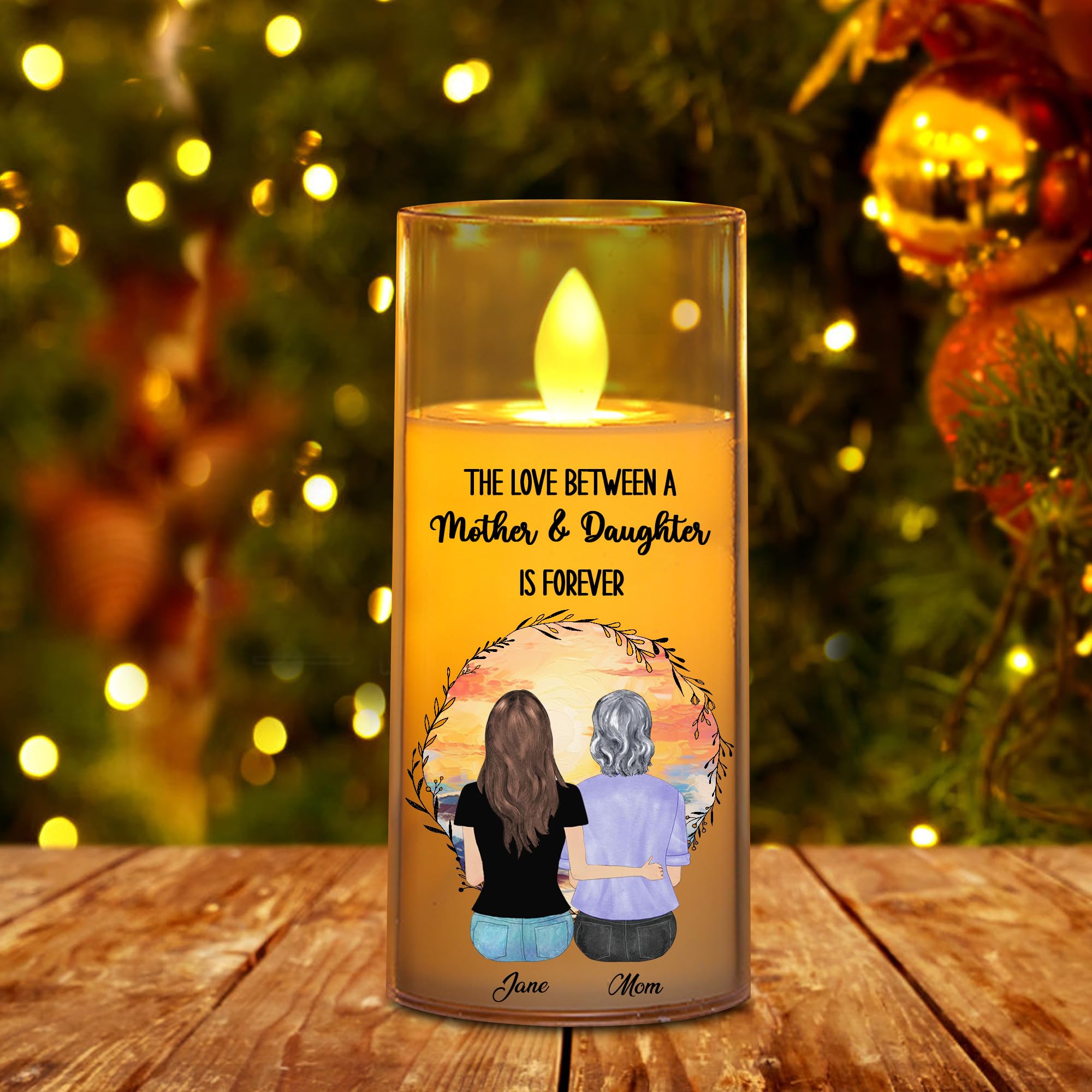 NOONATIVE The Love Between A Mother & Daughter is Forever Candle,Personalized Custom LED Flameless Candle with Name Portrait,Mother's Day Gift for Mom Grandma Daughter