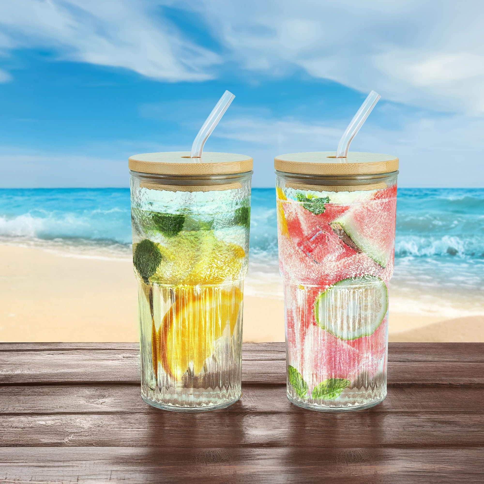 Joeyan 720 ml Large Glass Tumbler with Straw and Lid for Iced Tea Coffee Smoothie Water Juice Beverages Soda - Image 4