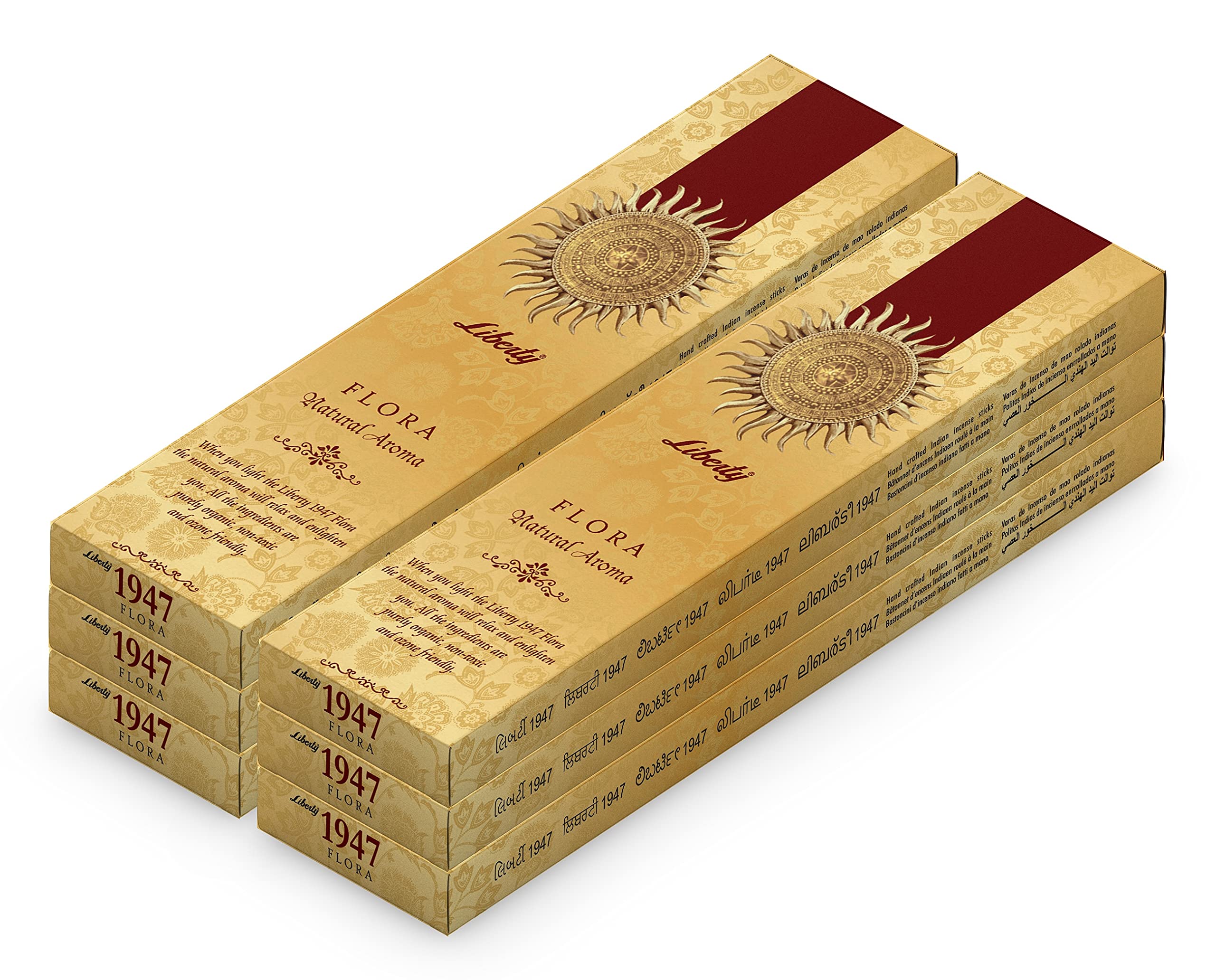 LIBERTY 1947 Flora Fragrance Aroma Sticks | Low Smoke Incense Sticks | Charcoal Free Agarbathi Eco-Pack - Combo Pack of 6 (30gm Per Pack)