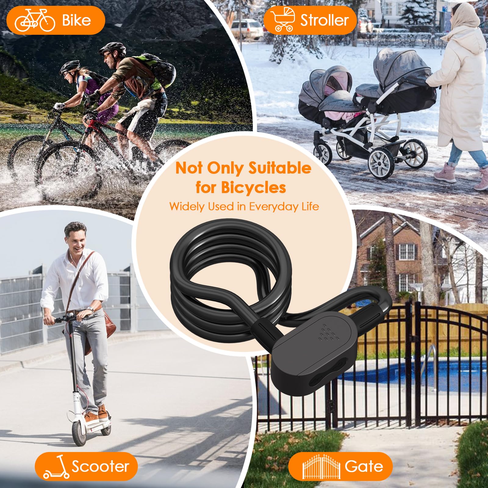 Eseesmart Câble antivol pour vélo avec empreintes digitales - Résistant - Sans clé - Étanche - 1,5 m - En acier inoxydable - Avec support de montage
