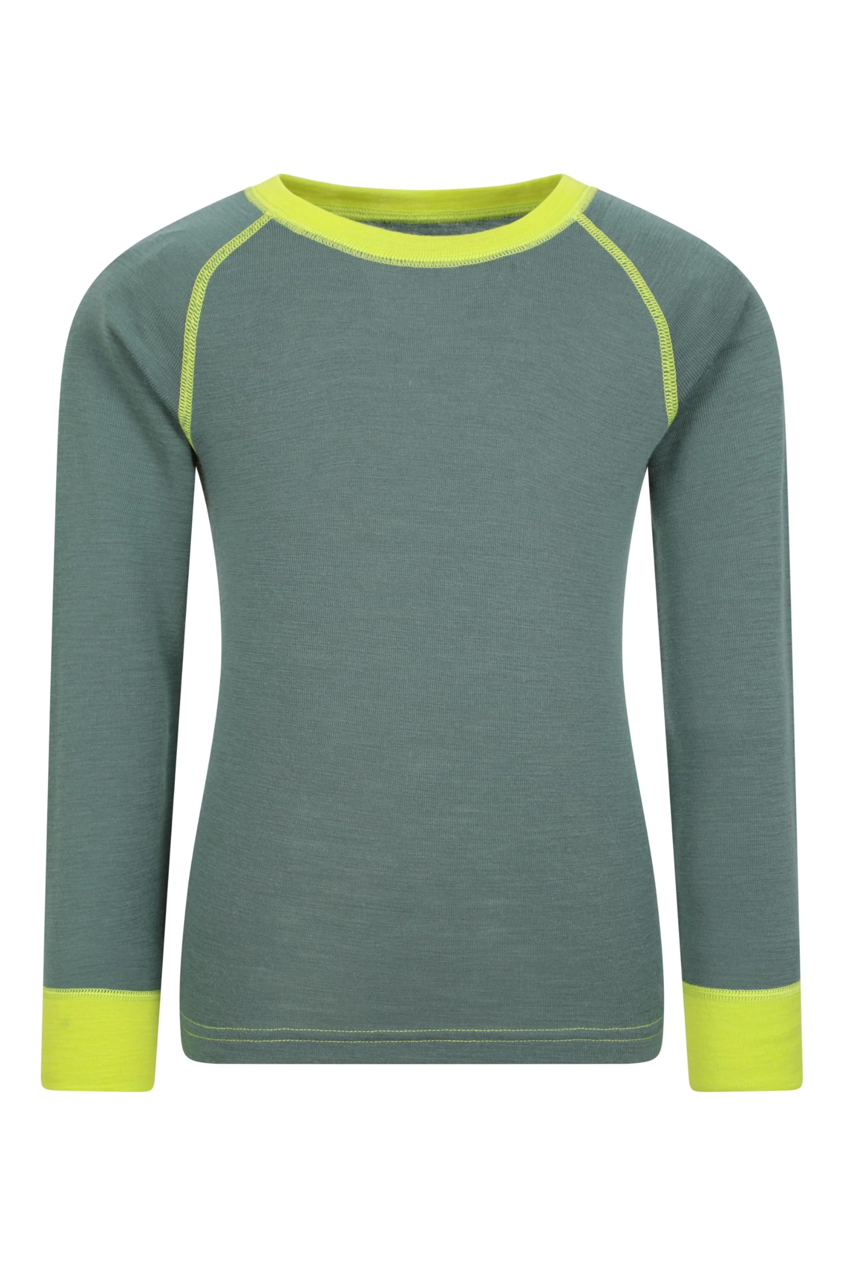 Mountain Warehouse Khaki Merino Kids Round Neck Thermal Baselayer Top – Long Sleeve, Lightweight, Antibacterial, Breathable & Quick Dry T-Shirt - Travelling & Outdoors Kids Size 3-4 Years