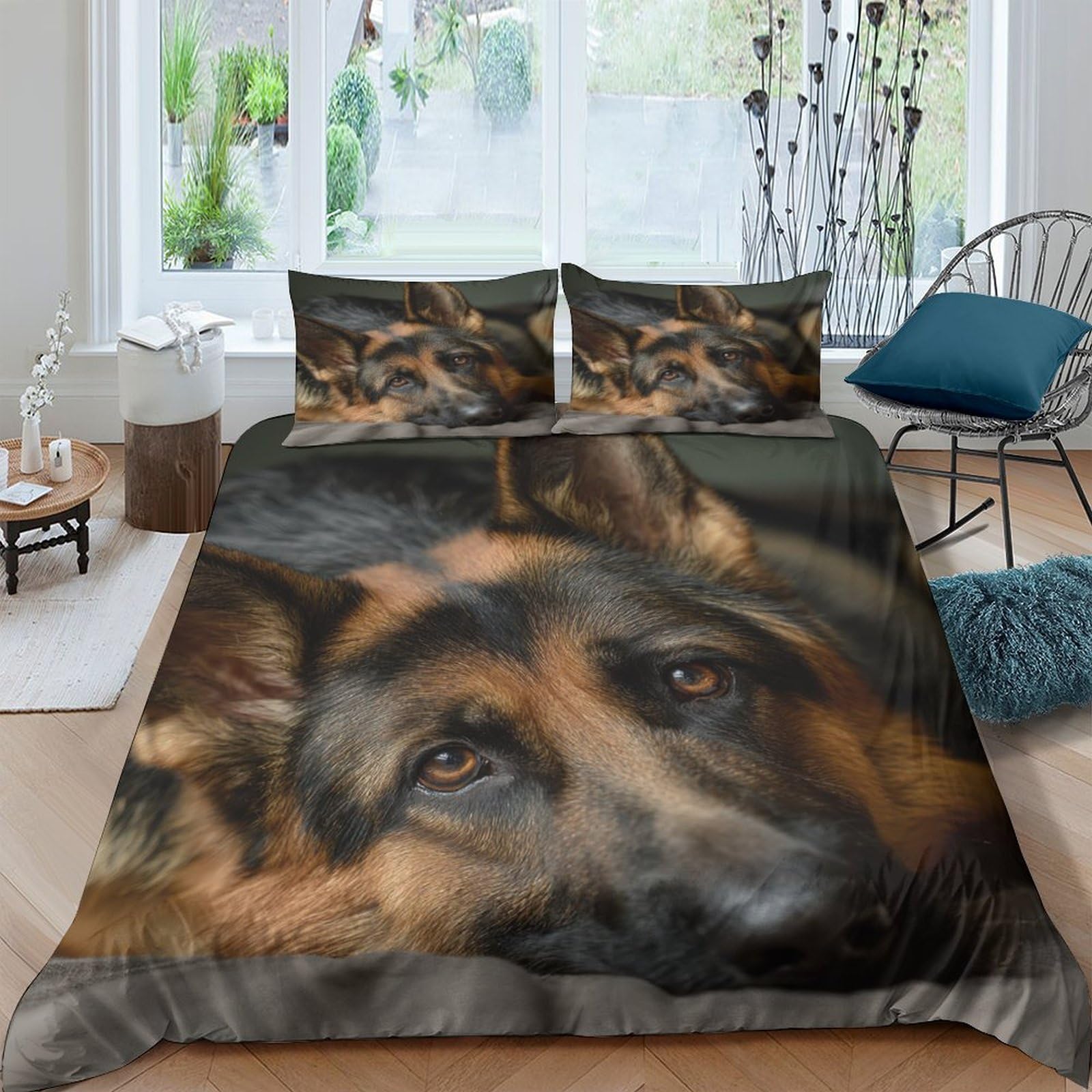 Ctjqhvkz Style-1 3D Printed German Shepherd Dog Fitted Sheet Microfiber Soft Bed Cover For Bedroom Decor, Mattress Protection, Machine Washable Single（135X200cm）