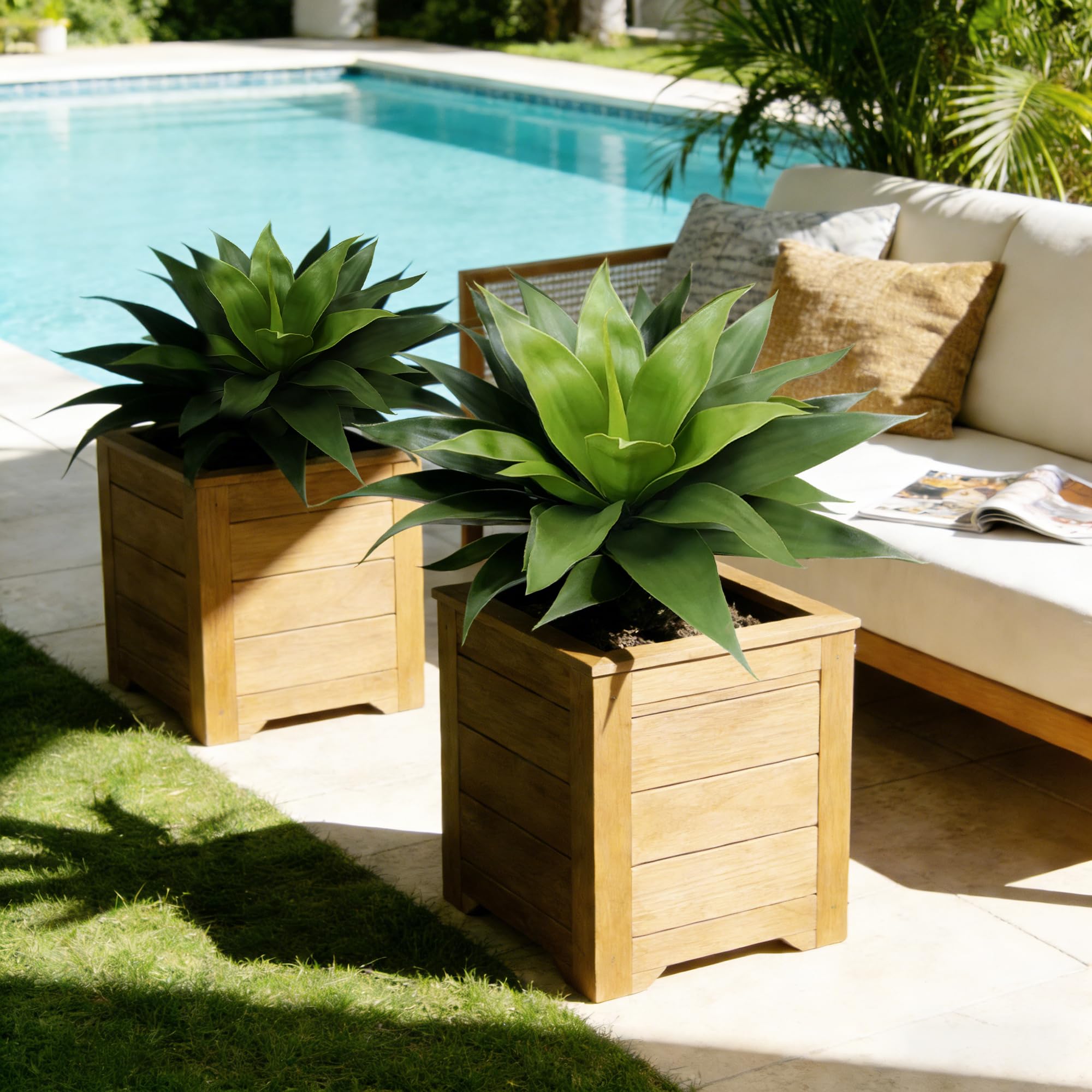 Vitalismo Piante grasse finte, piante grasse artificiali per interni ed esterni, in agave sintetica, 65 cm di larghezza, resistenti ai raggi UV, fioriere per porta d'ingresso, giardino, decorazione