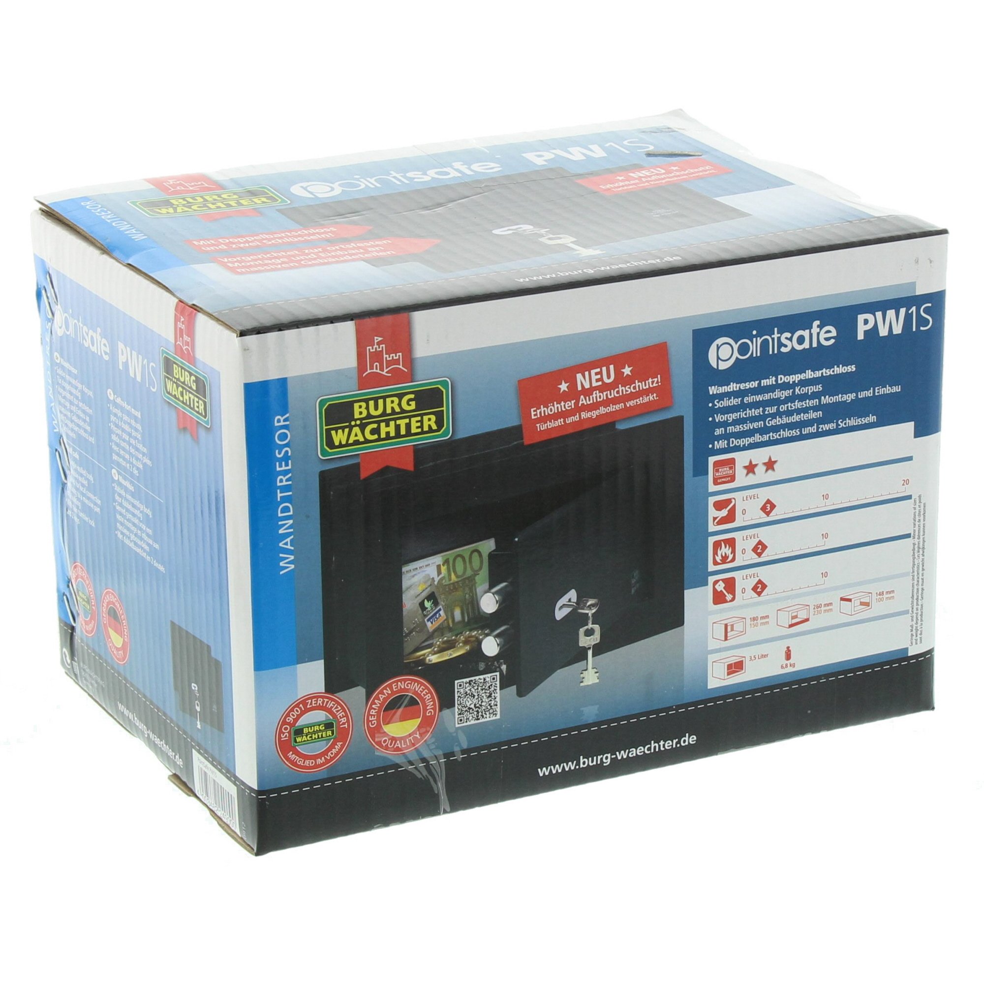 BURG-WÄCHTER Cassaforte da muro con chiavi, nascosta, occultata, resistente, Point-Safe, 3,5 l, 6,6 kg, PW 1 S, Nero