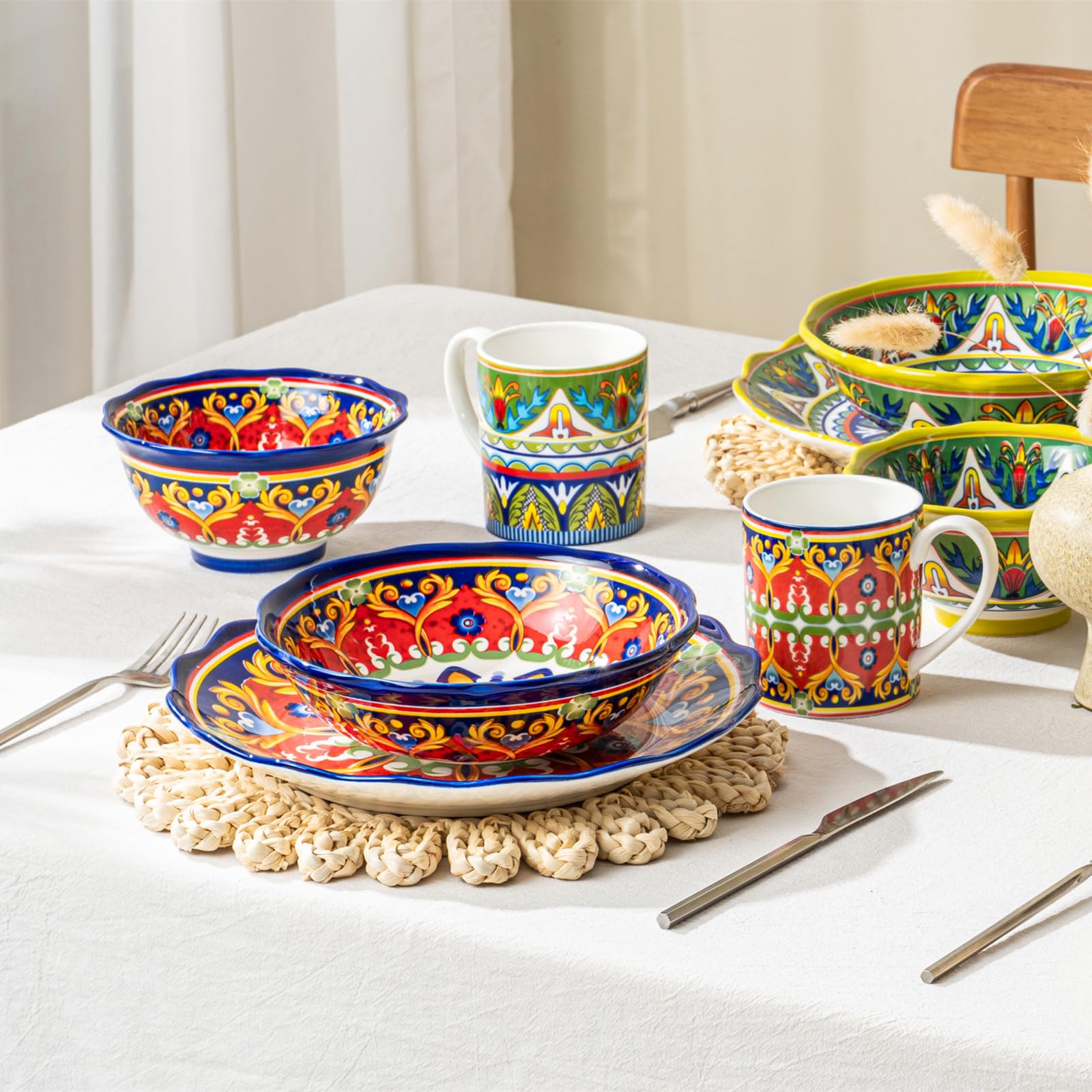 UNICASA 4-częściowy zestaw talerzy ceramicznych, 1000 ml, kolorowe talerze do makaronu, makaronu, spaghetti, sałatki, zupy, zmywarki i kuchenki mikrofalowej