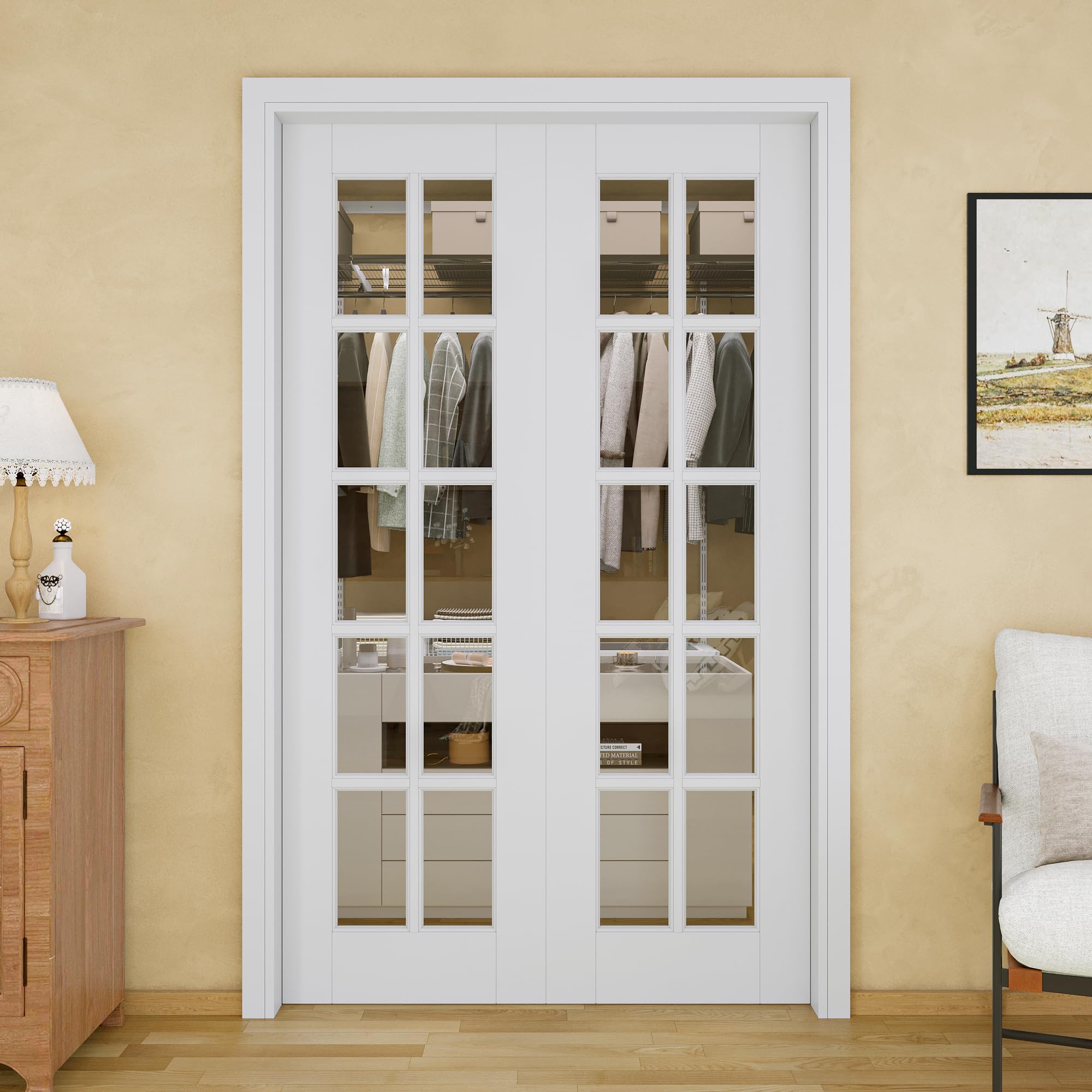 56x80 Glass Pocket Door,10-Lite Clear Glass Door,Sliding French Doors