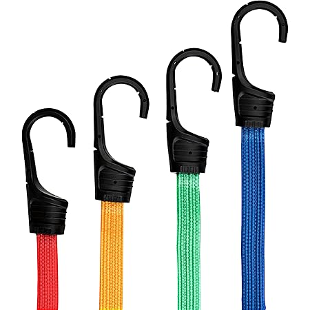 Amazon Com Houseables Bungee Cords With Hooks Bungie Straps 4 Pack 48 Inch Long Yellow Flat Premium Rubber Bungy Chords Adjustable Long Bungi Rope For Dolly Upcart Car Trunk Camping Luggage Moving Automotive