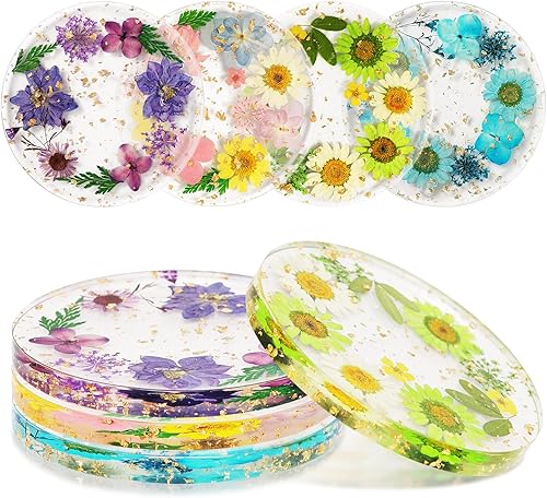 4 posavasos de flores secas, mesa de café para mujer, mesa de comedor, juego de posavasos estéticos, posavasos florales naturales, decoración del