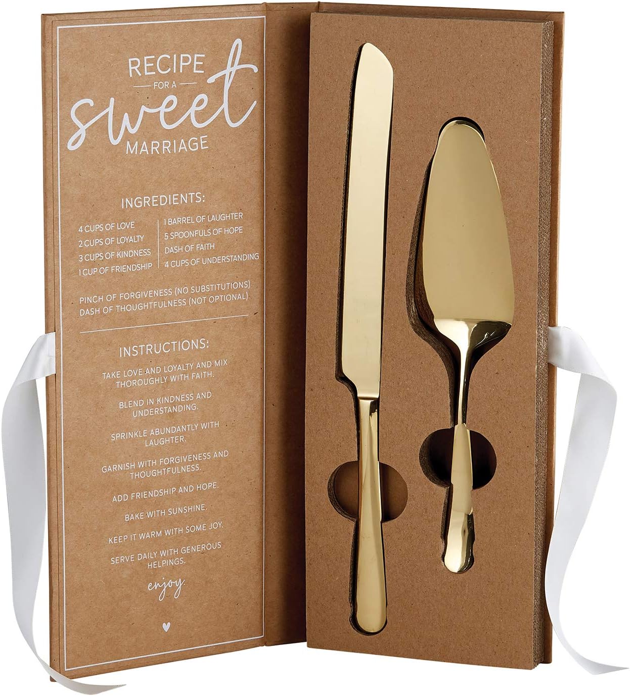 Santa Barbara Design Studio Wedding Cake Serving Set - Gift Boxed Gold Stainless Steel Server & Knife, 2-Pieces, Let Them Eat Cake