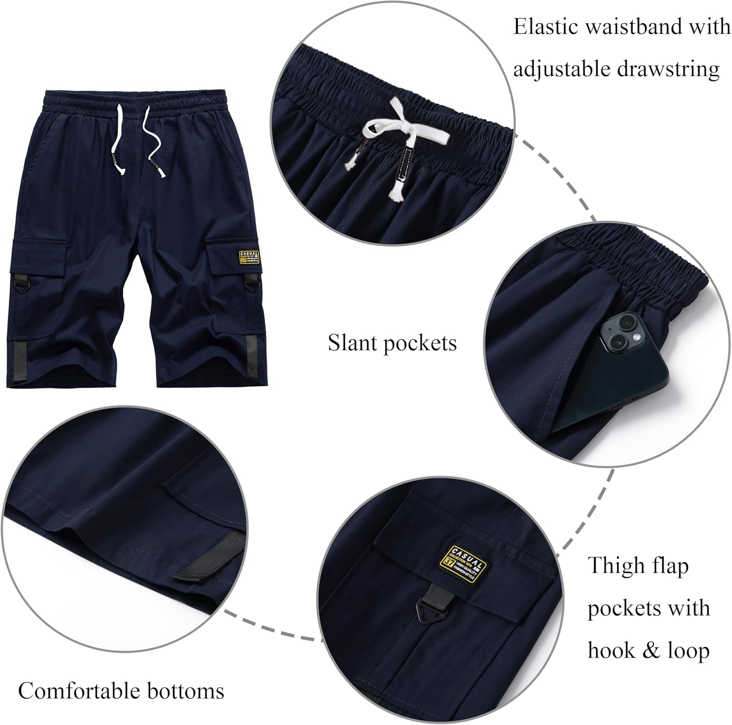 VtuAOL Men's Cargo Shorts Elastic Waist Casual Cotton Shorts with Multi Pockets