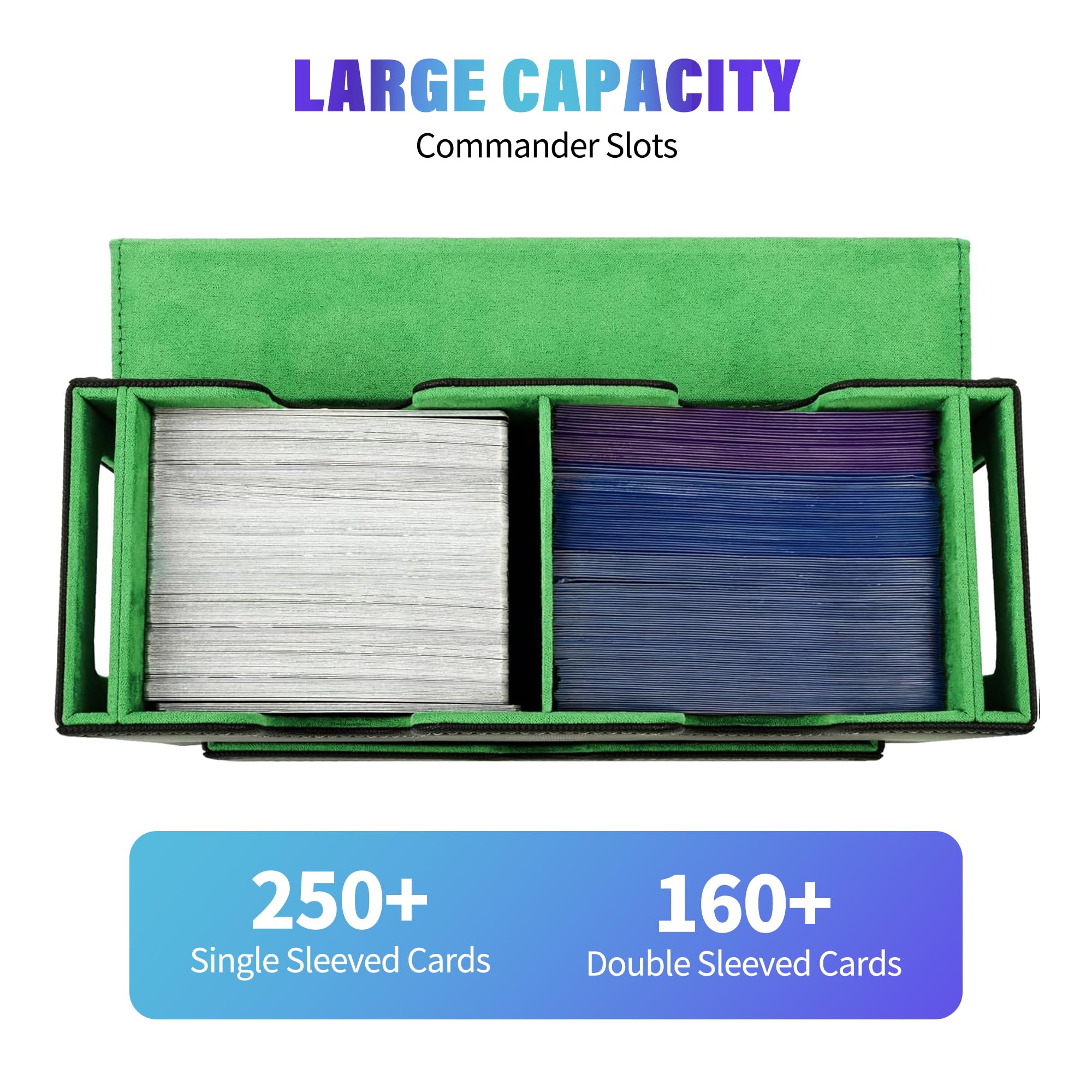 UAONO MTG Deck Box with 2 Commander Display and Dice Tray-Patented Design, Double Deck Box for 250+ Single Sleeved Cards - Image 4