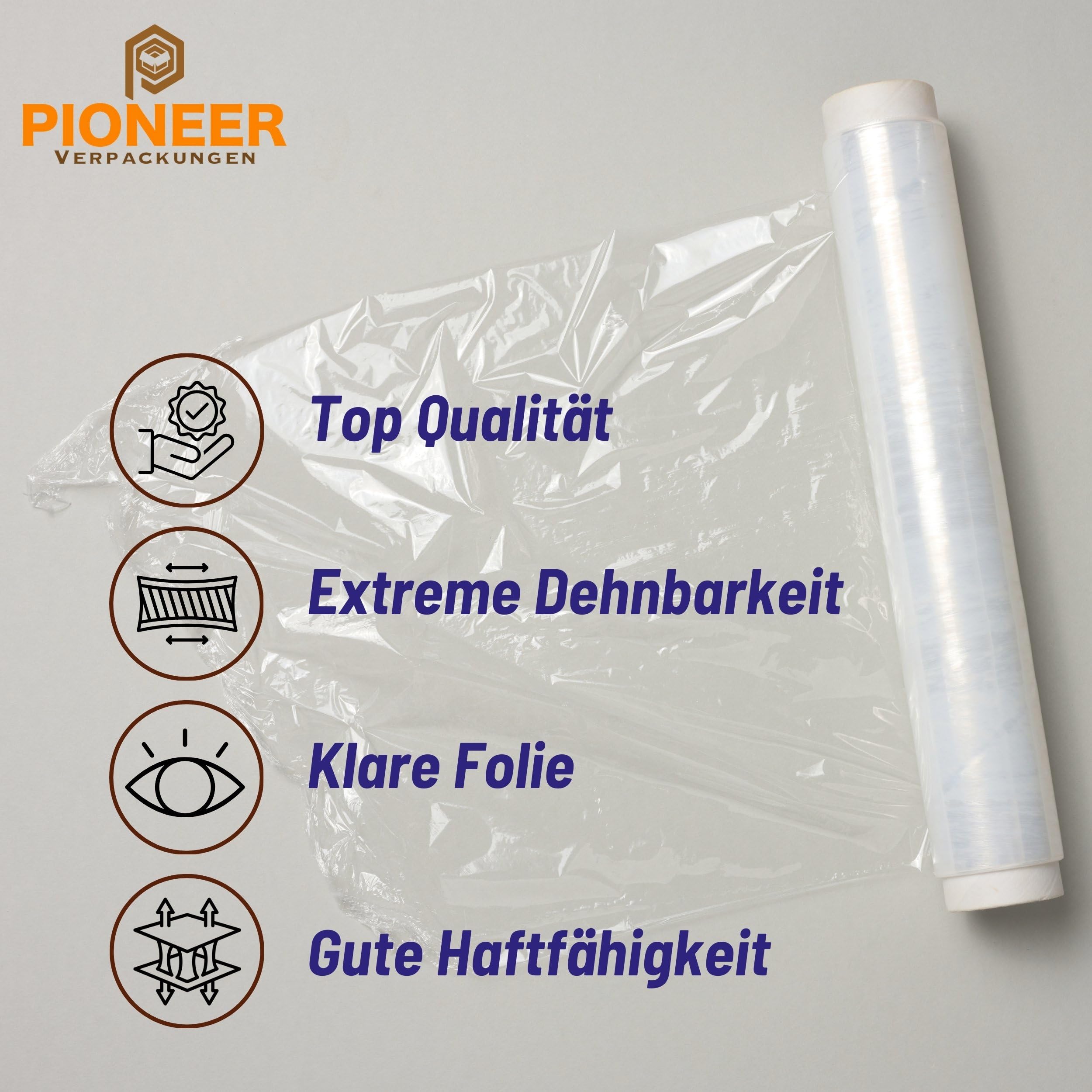 Stretchfolie Transparent 17 20 23 my | Wickelfolie 150m - 300m 50cm 1,5-3,1 kg | Handstretchfolie für paletten, möbel, koffer, verpackung, Umzugsfolie | aus Rolle (6, 23my 300m)