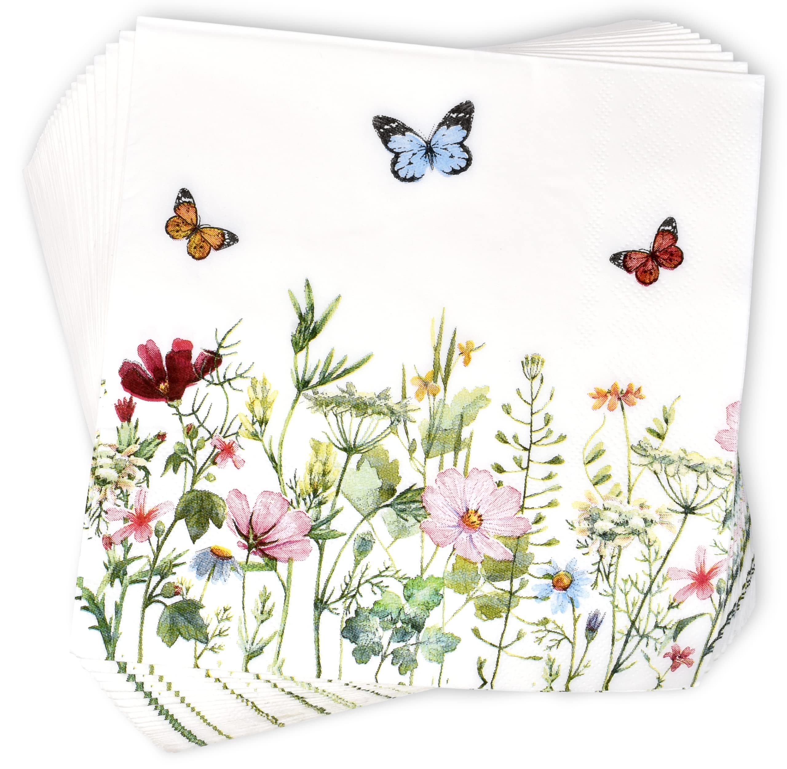 Lot De 40 Serviette Papier Fleurs, Serviettes Printemps Papillons