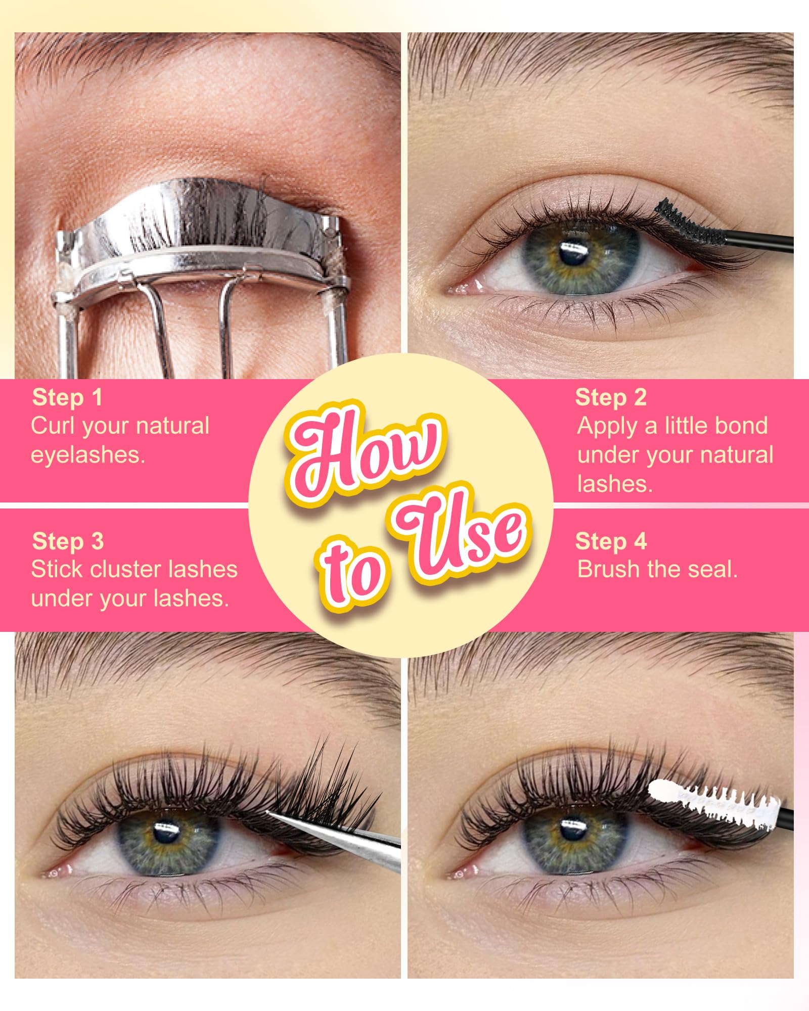 EMEDA Ciglia Finte a Ciuffetti Naturali Wispy - Ciglia Cluster Individuali a Banda Invisibile, Estensioni di Ciglia Fai-da-te Fluffy Effetto, C Curl Mix 8mm 10mm 12mm 14mm Lashes (VENUS-Mix)
