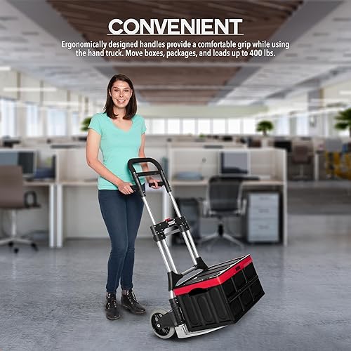 Miniatura 6 de Vergo, S300L,carretilla de mano plegable de acero industrial, plataforma móvil, capacidad hasta 400 lb, color plata