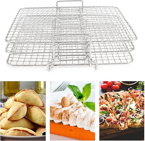 Miniatura 6 de Alvinlite Soporte deshidratador, juego de estante de enfriamiento de 3 niveles de acero inoxidable para hornear asado, estante de cocina para el