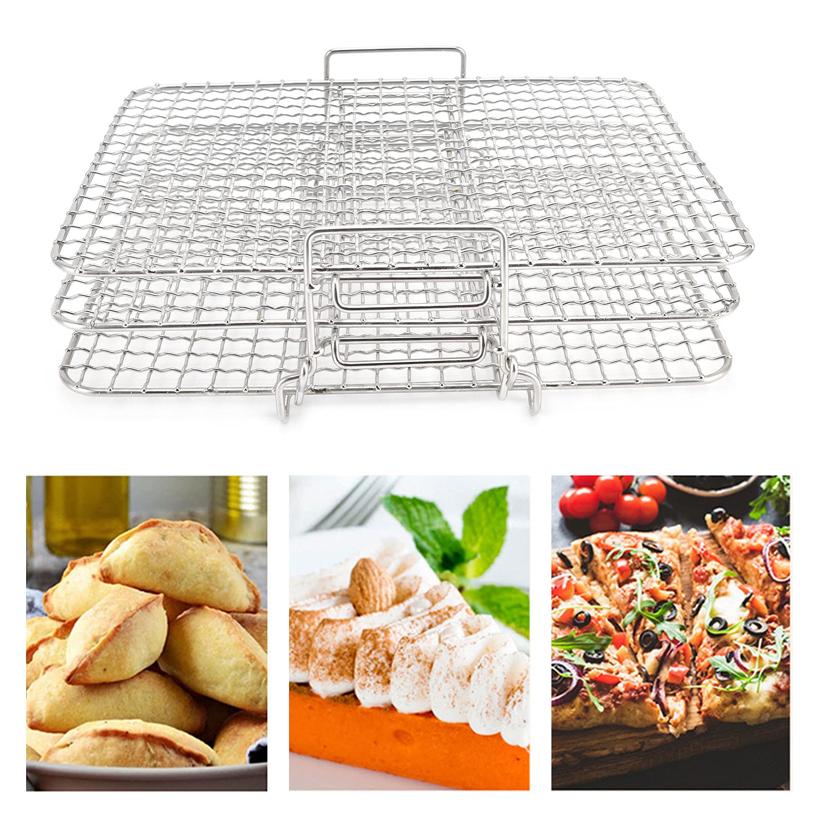 3-Tier Stainless Steel Cooling Rack Set - Stackable Baking Roasting Dehydrator Racks For Kitchen