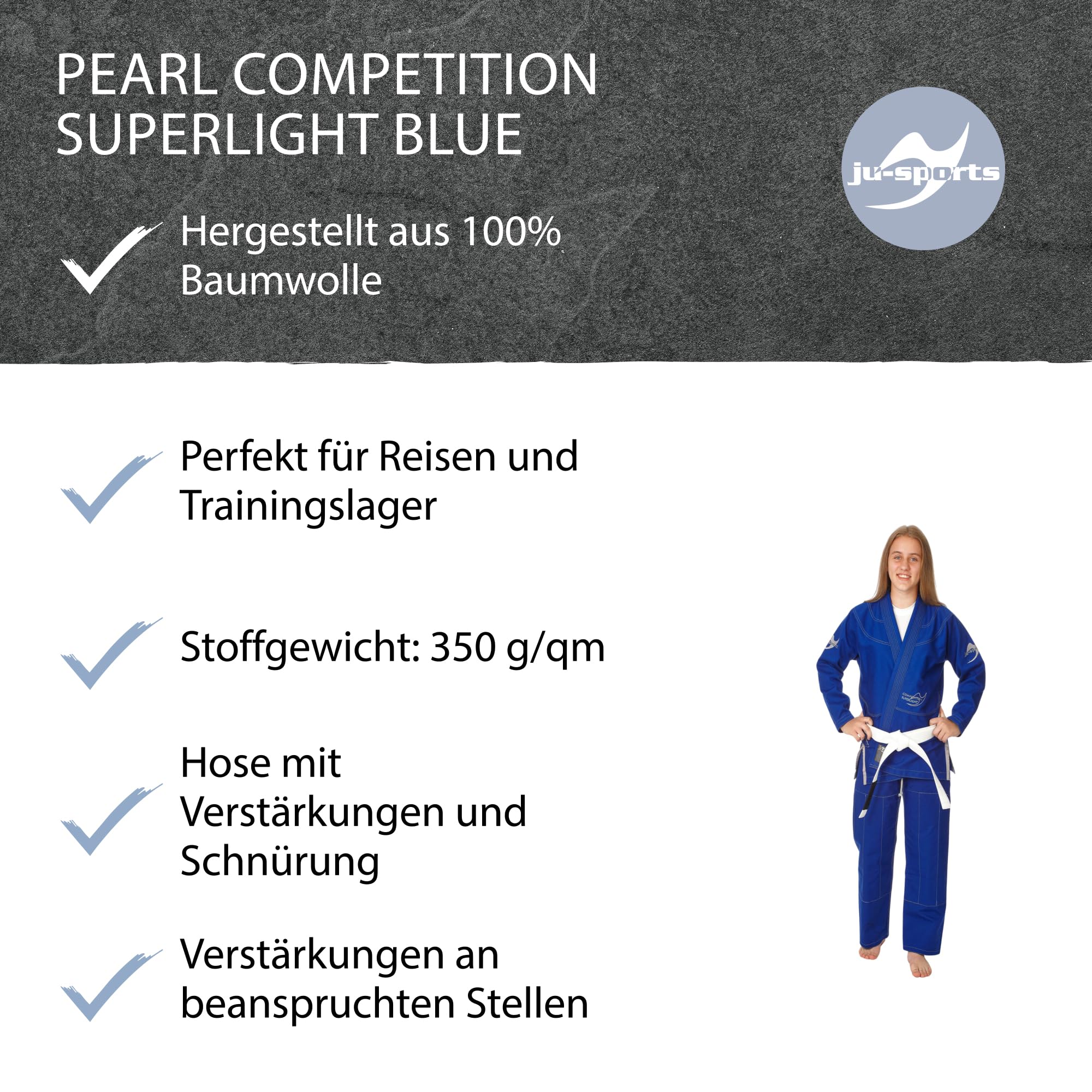 Ju-Sports BJJ Gi Herren Pearl Competition superlight blau - Superleichter Brazilian Jujutsu Anzug mit kontrastierenden Nähten & Stickverzierungen, 100% Baumwolle