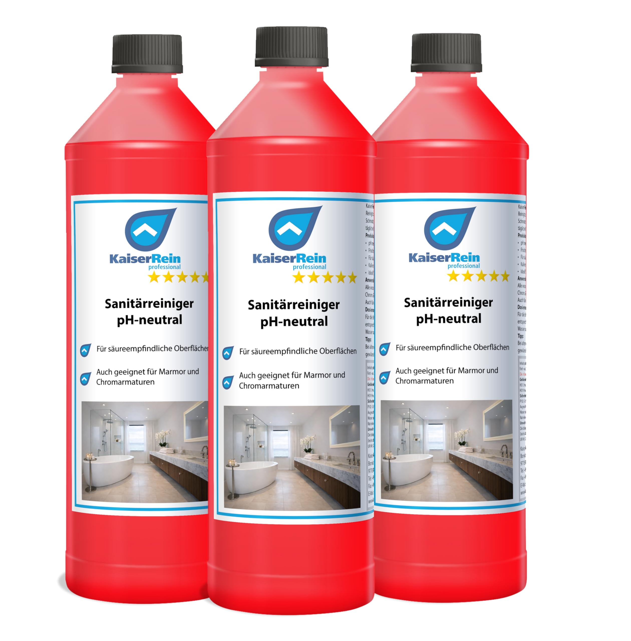 KaiserRein Sanitärreiniger pH neutral - Kalkentferner für alle Materialien, auch empfindliche wie Marmor, Chrom & Glas - entfernt Kalk & Schmutz mit frischem Duft - reduziert neue Kalkablagerungen