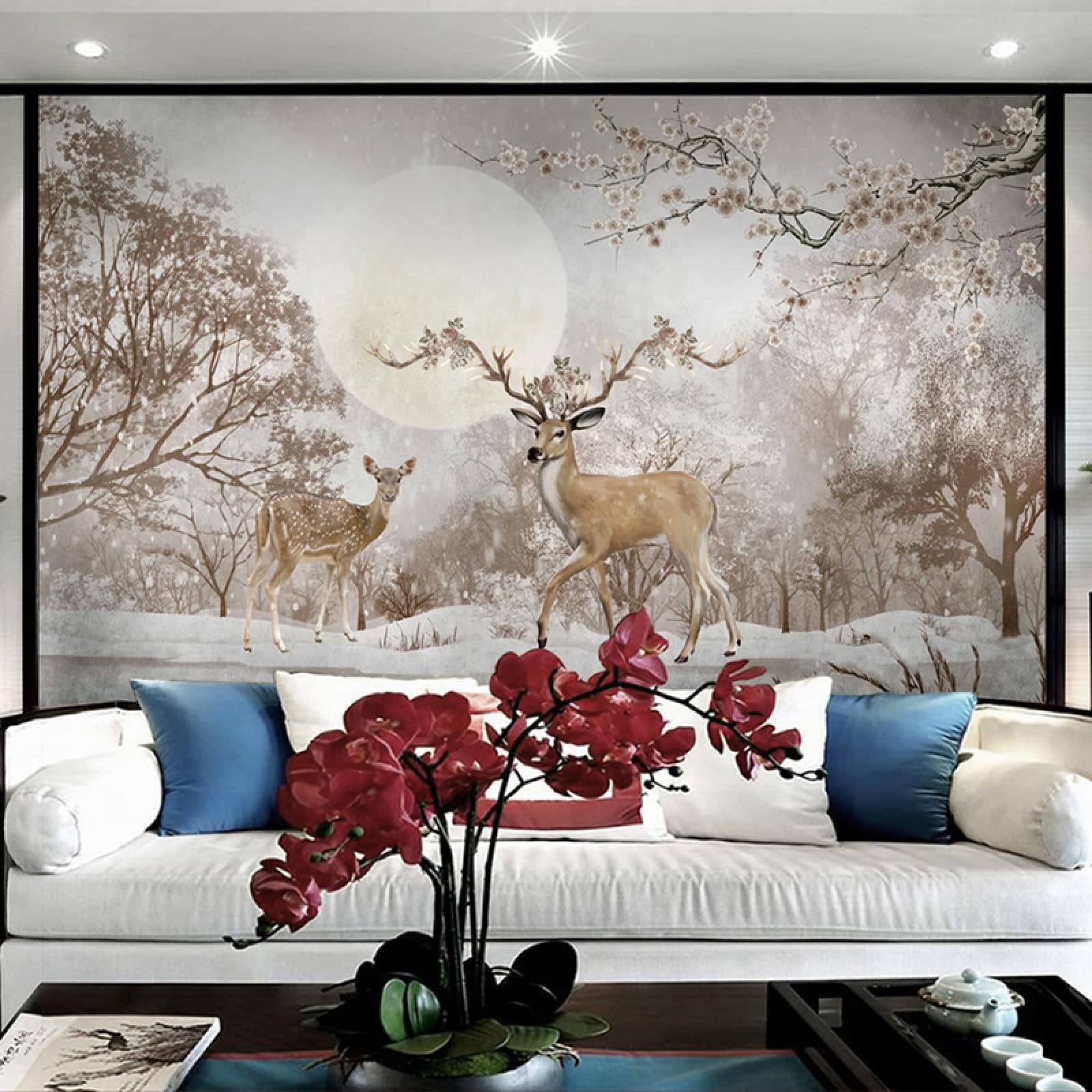 SHEROCHING PVC 自己粘着壁画 3d 壁紙北欧森鹿動物アート壁画リビングルームのソファ研究リビングルームの寝室の装飾 Amazon |  SHEROCHING PVC 自己粘着壁画 3d 壁紙北欧森鹿動物アート壁画リビングルームのソファ研究リビングルームの寝室の装飾 | 壁紙, image size:1600x1600