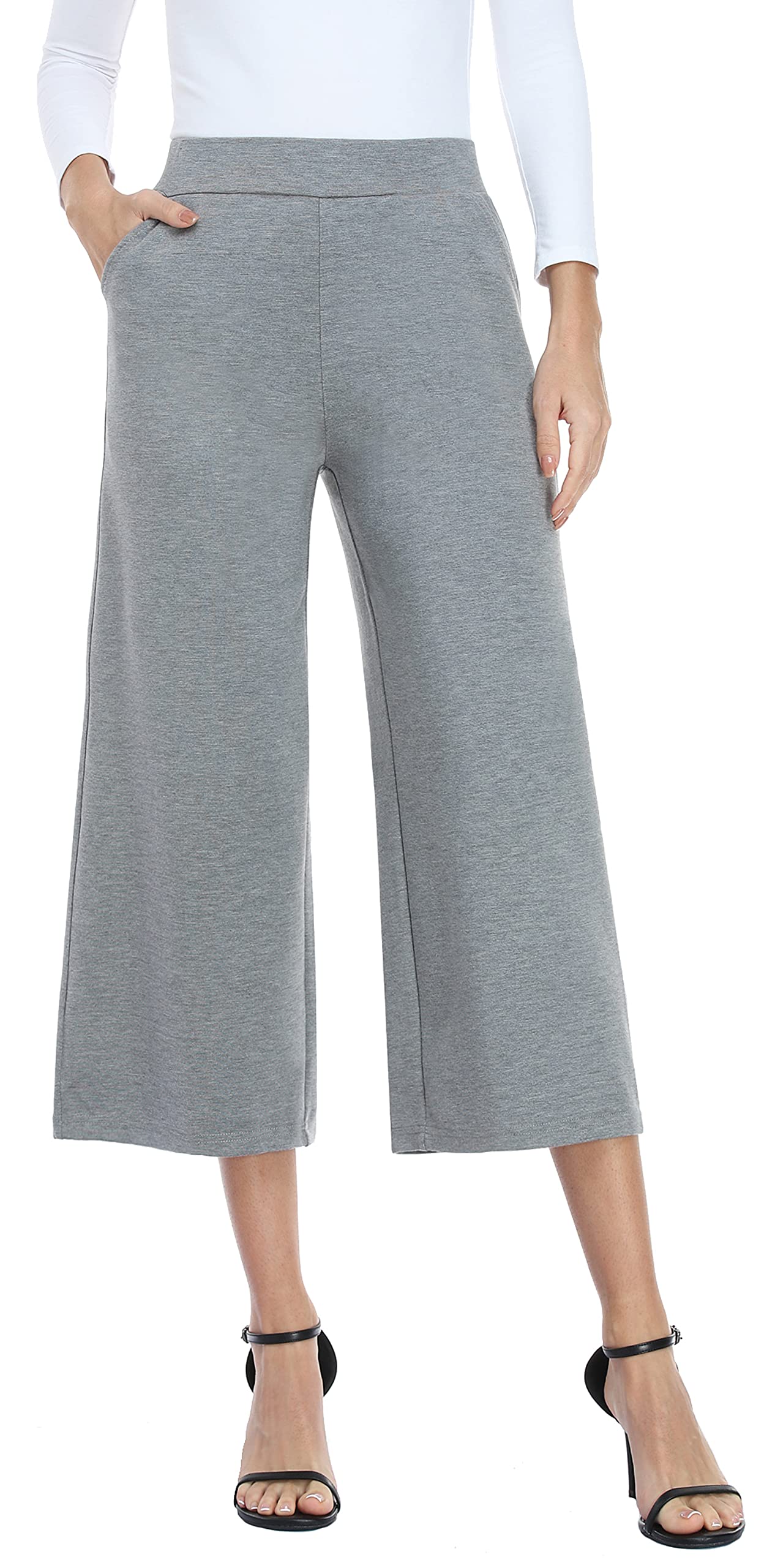 MISS MOLY Womens Wide Leg Pants Business Crop Palazo Dress Pants Capris Culotte Stretch Pull On Work Pants