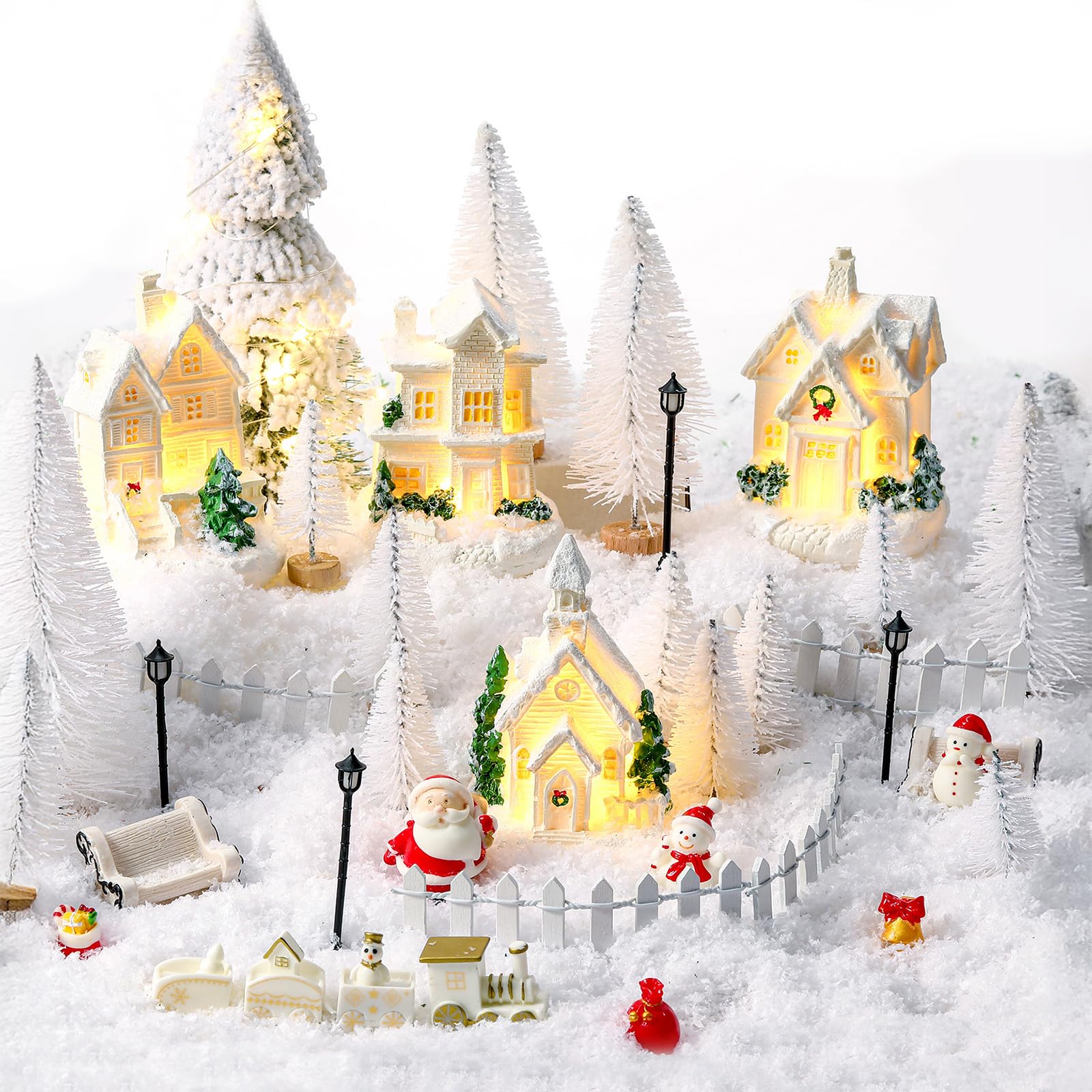 Scène de village de Noël en kit complet à offrir, coffret de décoration d'hiver miniature