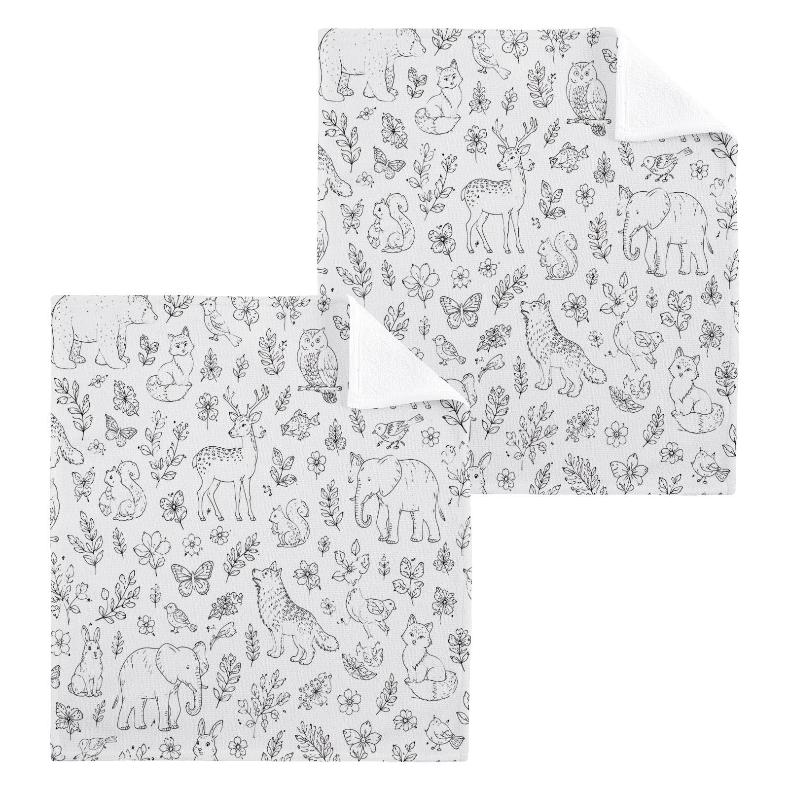 BOESI Animal Outline 12x12in Cotton Washcloth,Soft Absorbent Face Towel
