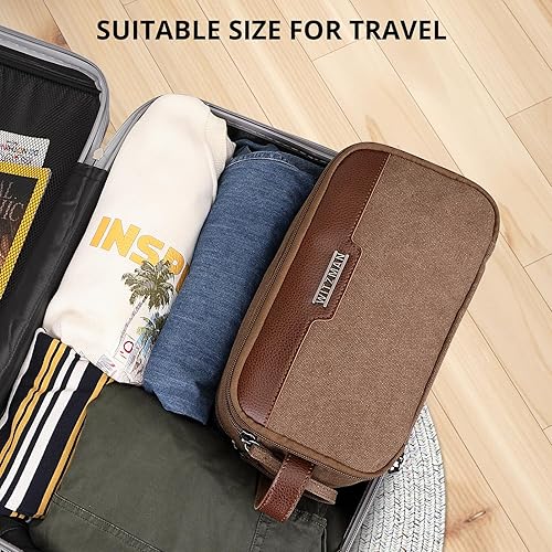 Miniatura 7 de WITZMAN Neceser de lona para hombres de gran capacidad colgante Dopp kit para hombres Artículos de tocador de cuero resistente al agua bolsa de
