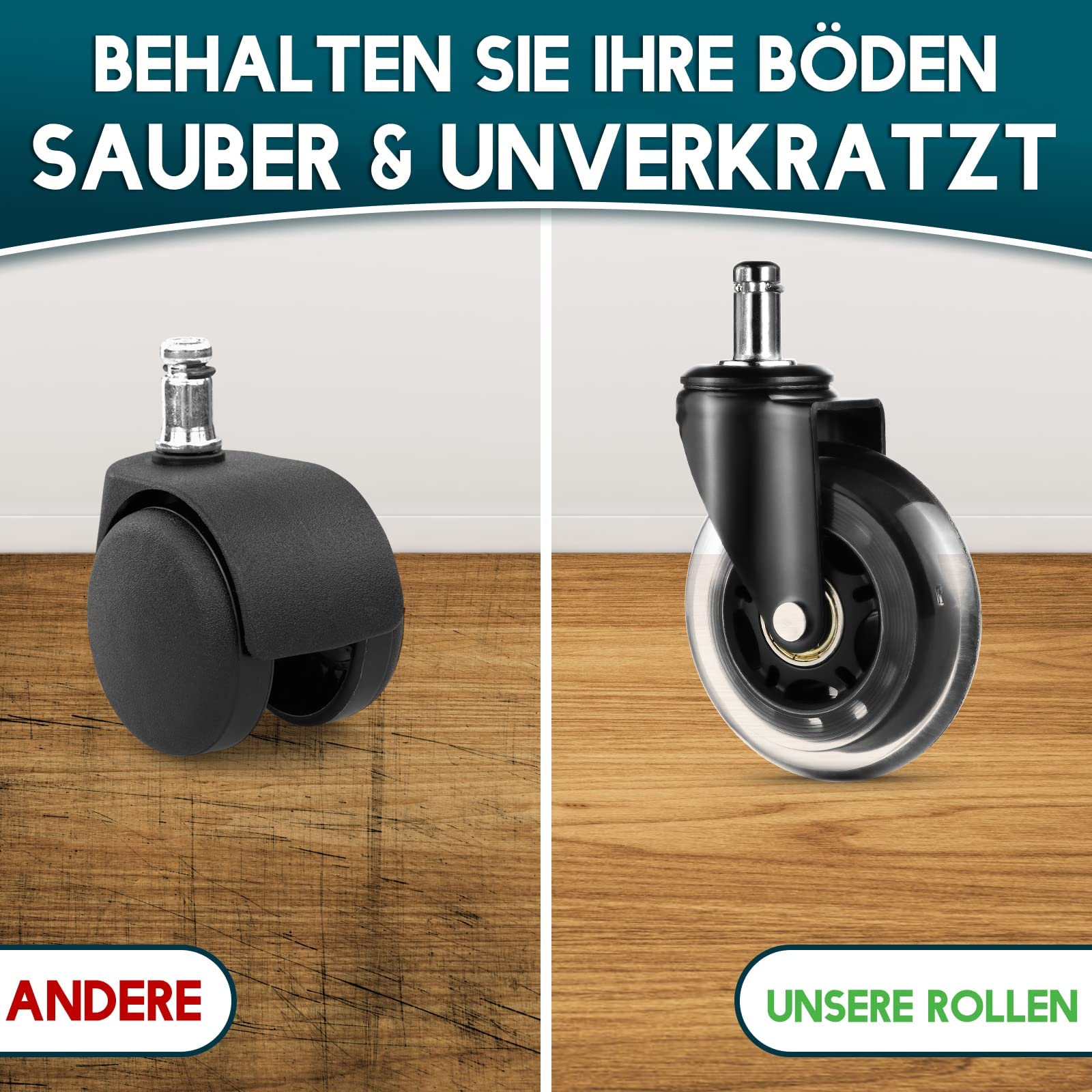 Set 5 Ruote Per Sedia Ufficio | 11x22mm Per Parquet E Moquette - Senza Graffi - Foto 3