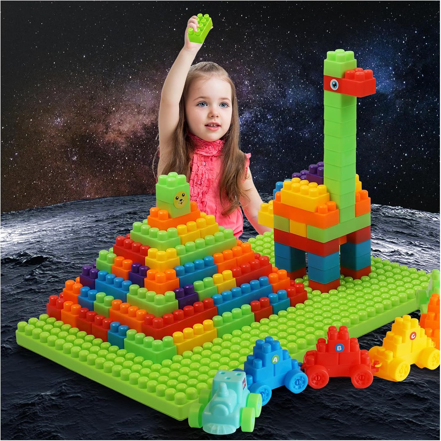 2025 Latest 177 PCS Large Building Blocks for Toddlers Ages 3+, Big Bricks Set with Baseplate, STEM Educational Toys for Kids, Compatible Style 2board+177psc (177psc+2board