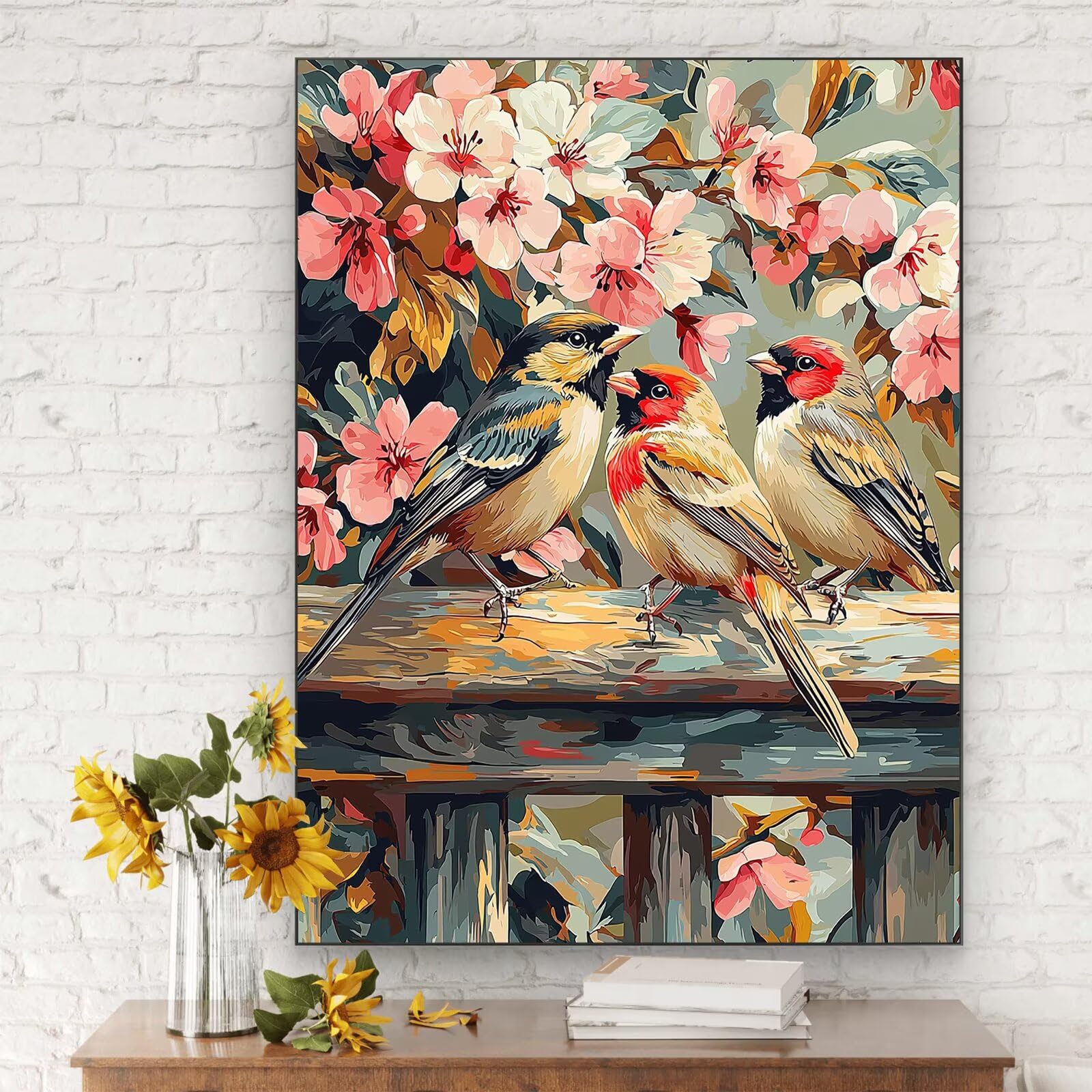 Malowanie według liczb dla dorosłych, 90 x 120 cm zestaw do malowania według liczb ptaków dla dorosłych początkujących, Paint by Numbers kwiaty z akrylowymi pędzlami pigmentowymi rysunkami, dekoracja