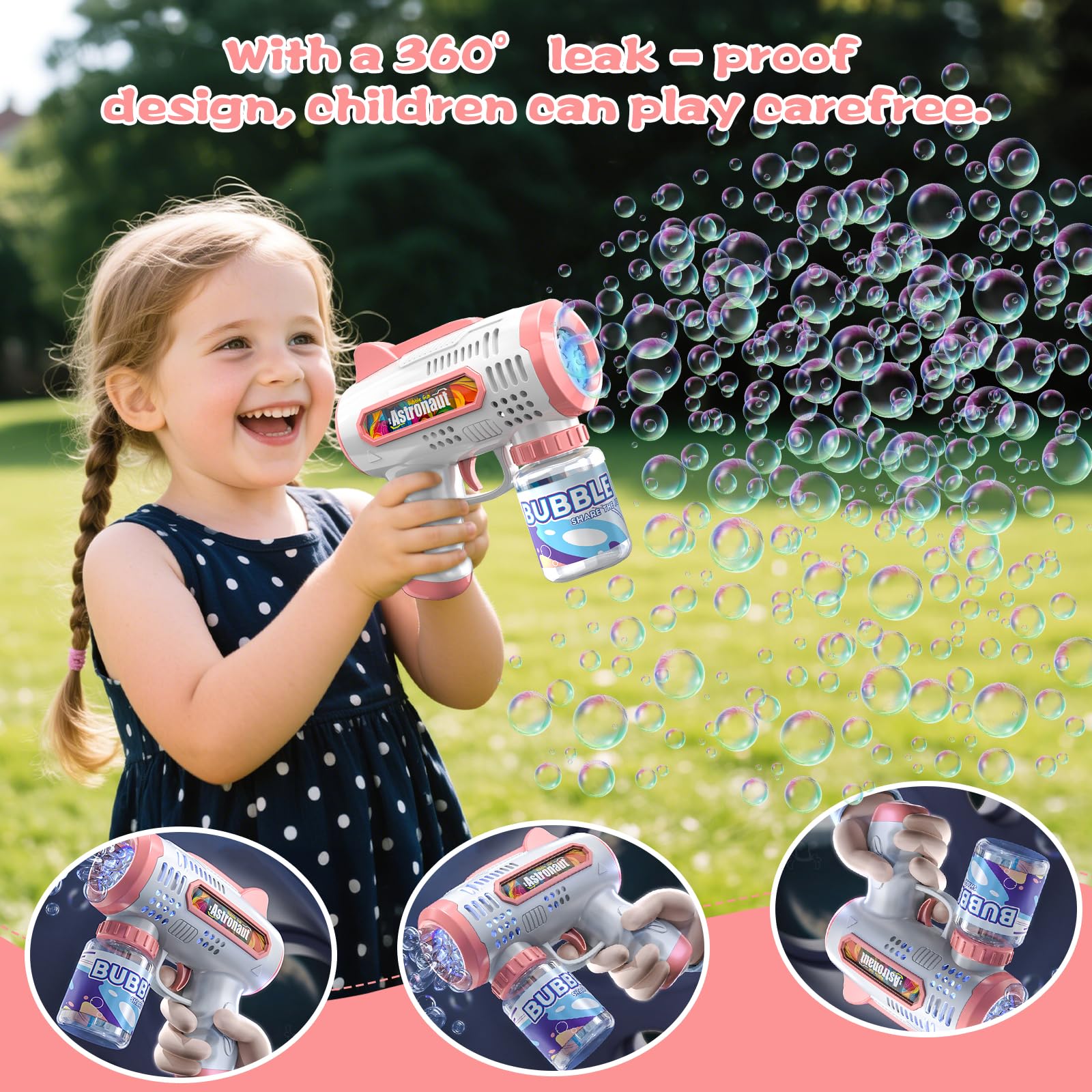 2 Pcs Pistola de Burbujas para Niños, Pistola Burbujas, Pistola de Burbujas Automática, Pistola de Pompas de Jabon, con 240ml Solución de Burbujas para Fiesta, Actividad al Aire Libre, Bodas