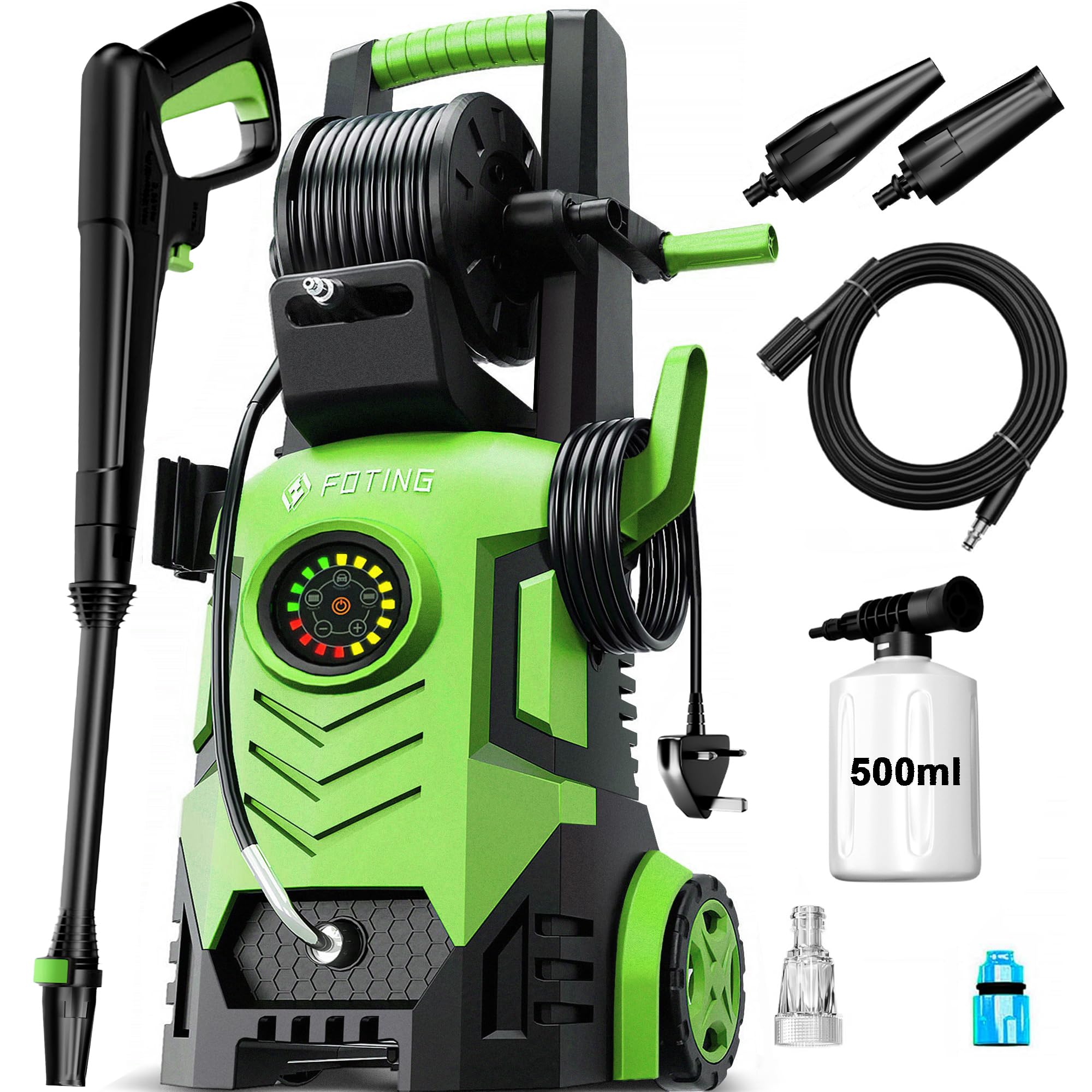 2026NEW Pressure Jet Washers with 8 Level Adjustable Touch Screen,100-200bar,Flow Rate: 280-500l/h,Coverage: 60㎡/h,Foam Cannon and Adjustable 6-in-1 Nozzles,Power Washer for Cars/Fences/Driveways/Home