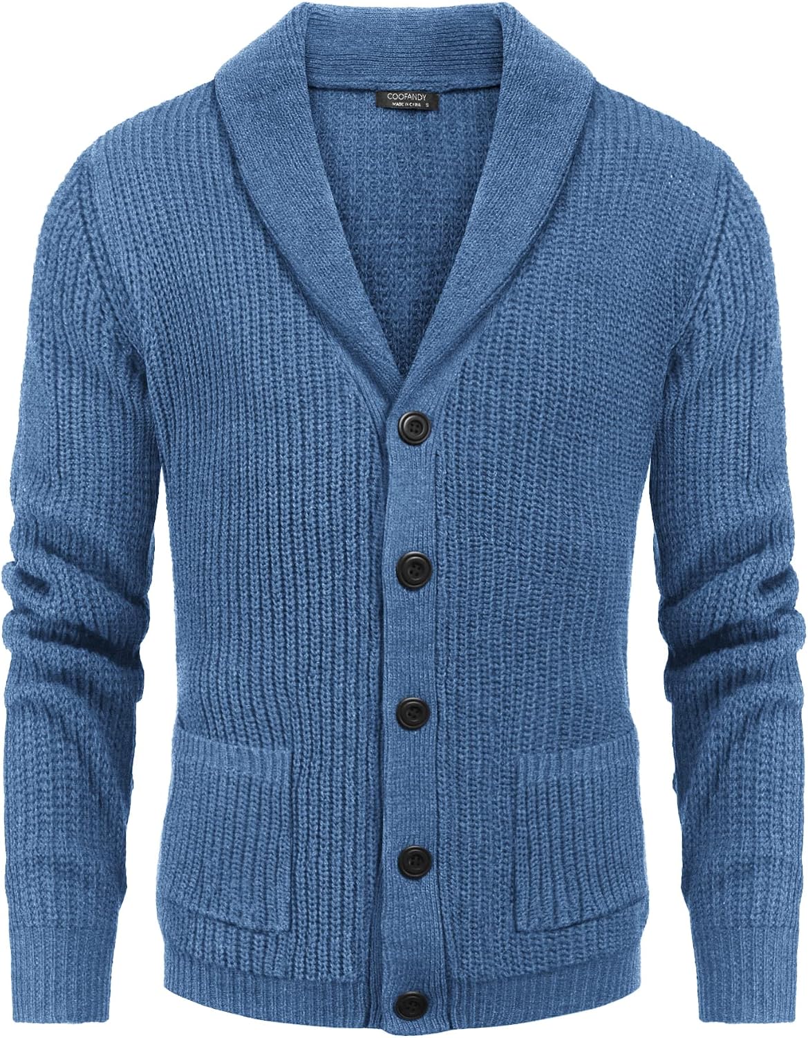 COOFANDY Men's Shawl Collar Cardigan Sweater Slim Fit Cable Knit Button up Sweater with Pockets