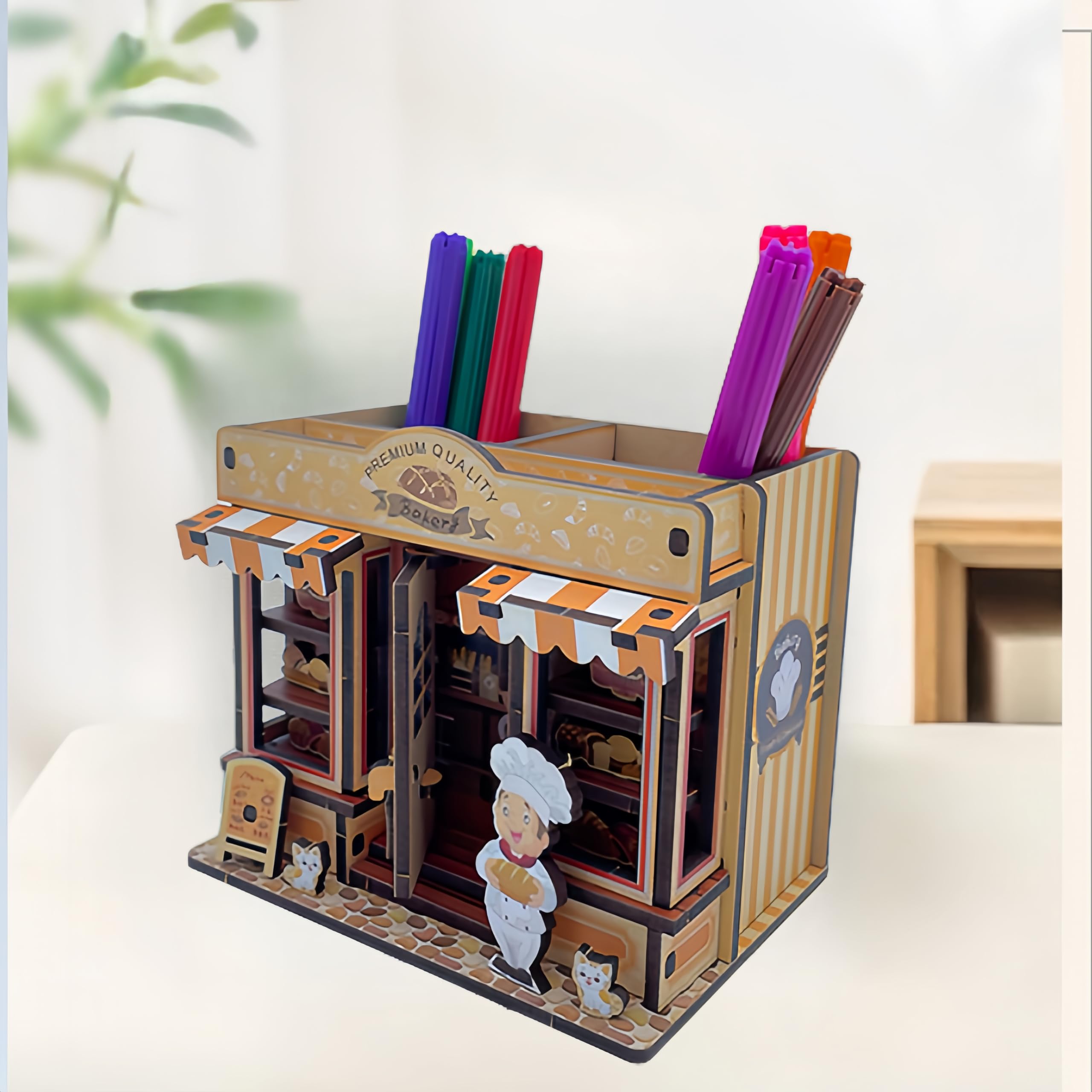 zengreeting Wooden DIY Pencil Holder, Desk Organiser, Suitable & Office Supplies Organising, Suitable for Girls Boys (Bakery) - Image 3