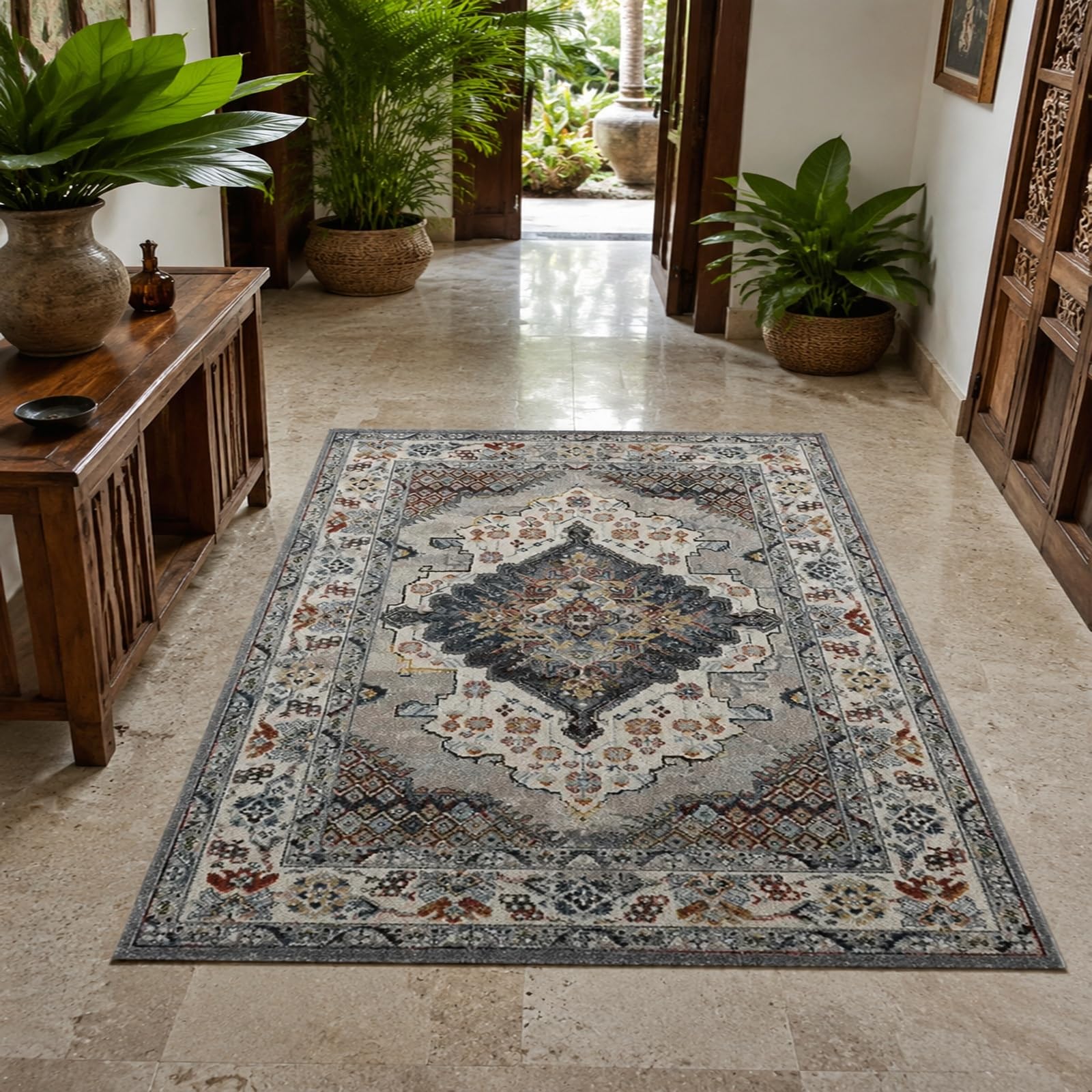 Tapis multicolore vintage 200x300 cm grand tapis de salon anti-plis