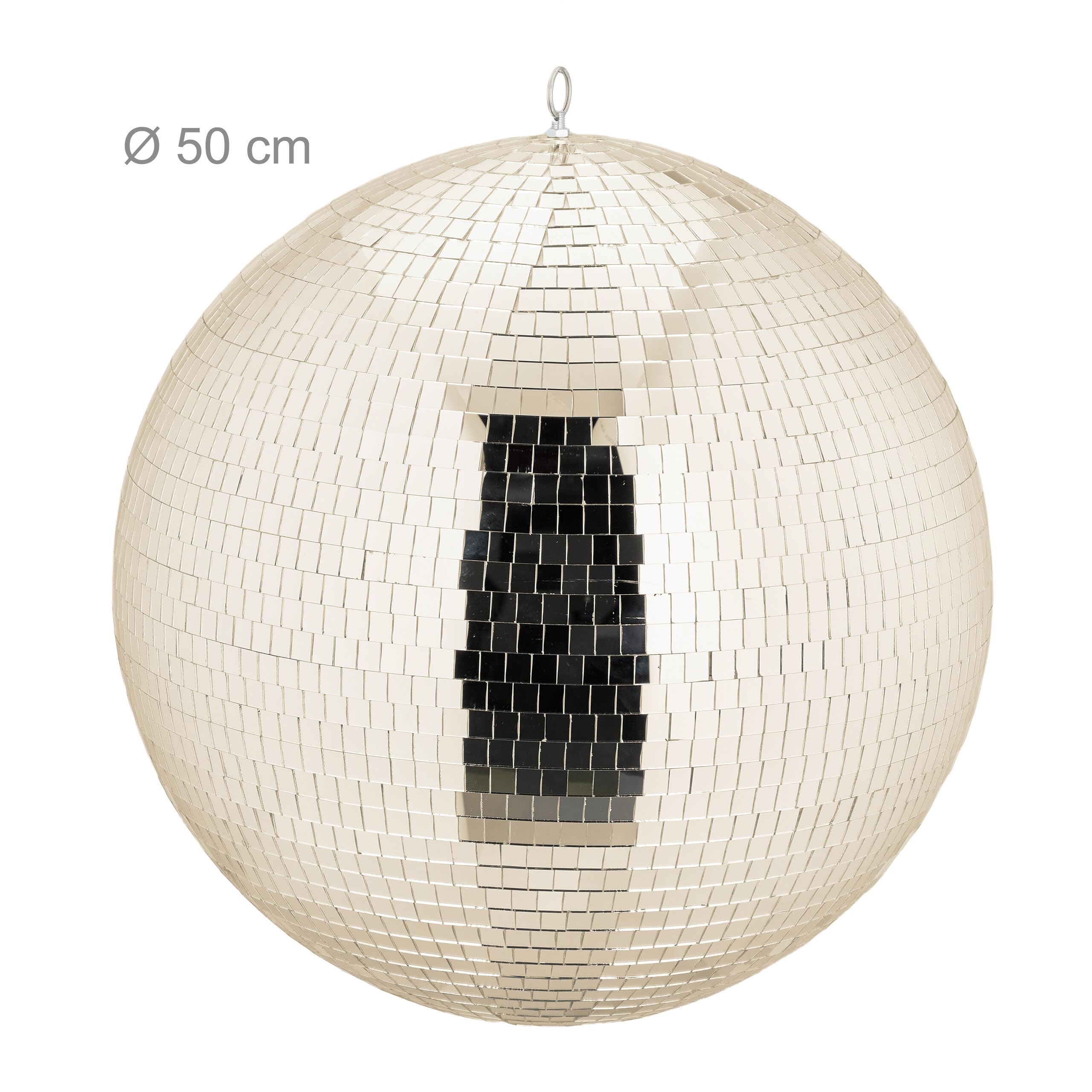 Relaxdays Discokugel, Ø 50 cm, Deko Spiegelkugel zum Aufhängen, Partykugel mit Metallöse, Discoball Party, Champagner