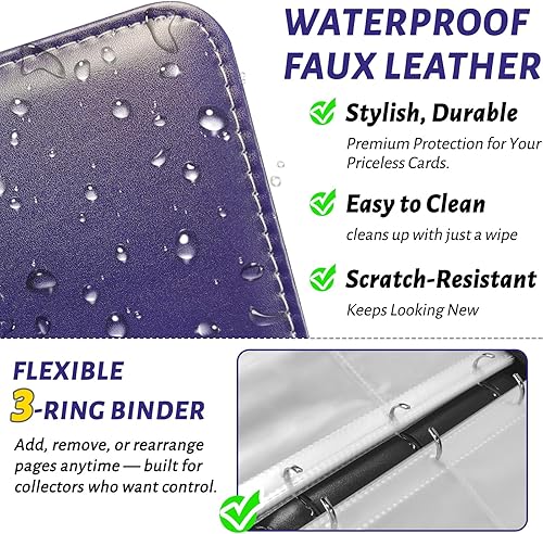 Miniatura 3 de Carpeta de tarjetas de fútbol para 900 tarjetas, carpeta de piel sintética de 9 bolsillos con 50 fundas extraíbles para deportes y tarjetas TCG MTG,