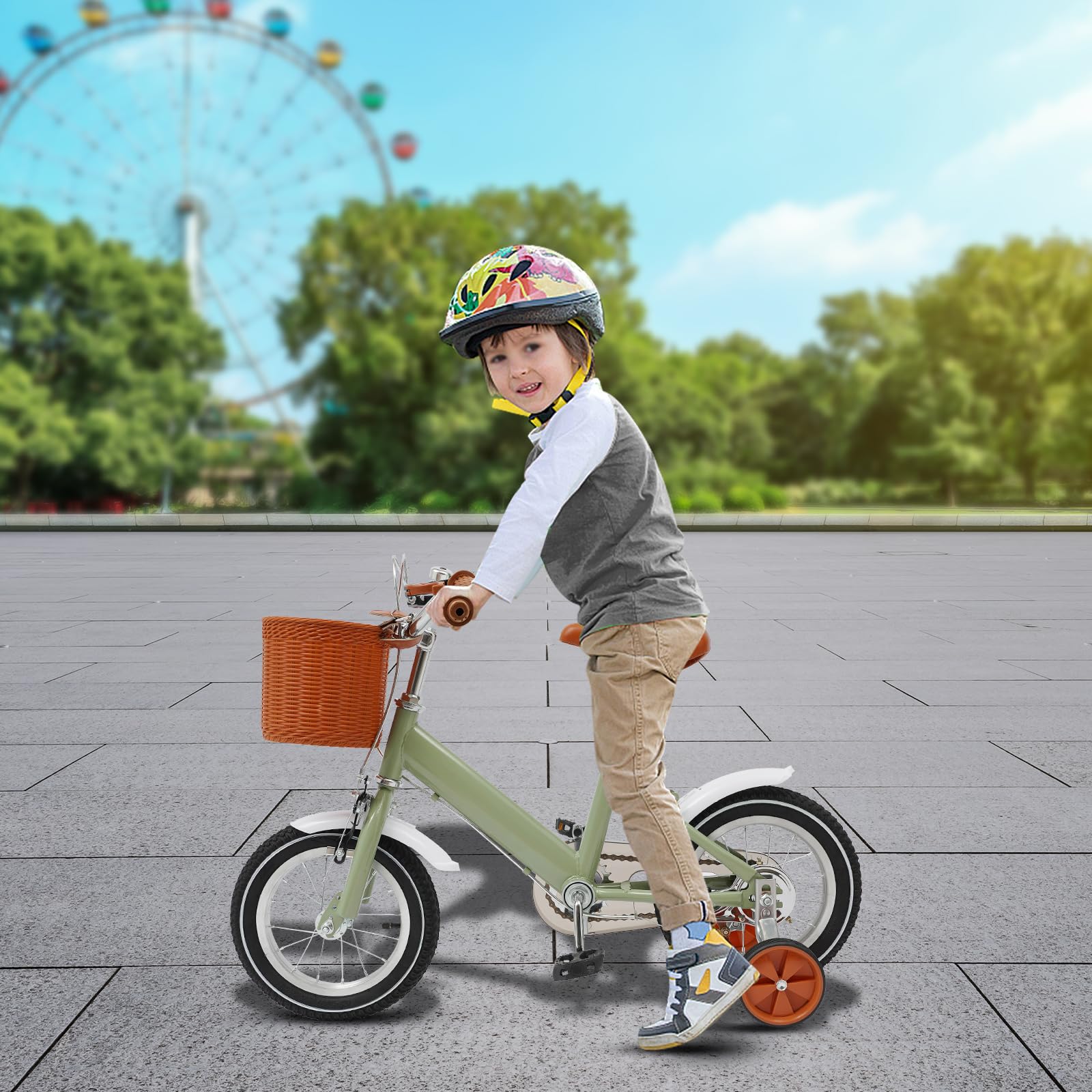 Vélo Enfant 14 Pouces Avec Roues Stabilisatrices Et Panier - Vélo Pour Enfants Dès 3 Ans, Siège Et Guidon Réglables, Rose/Jaune
