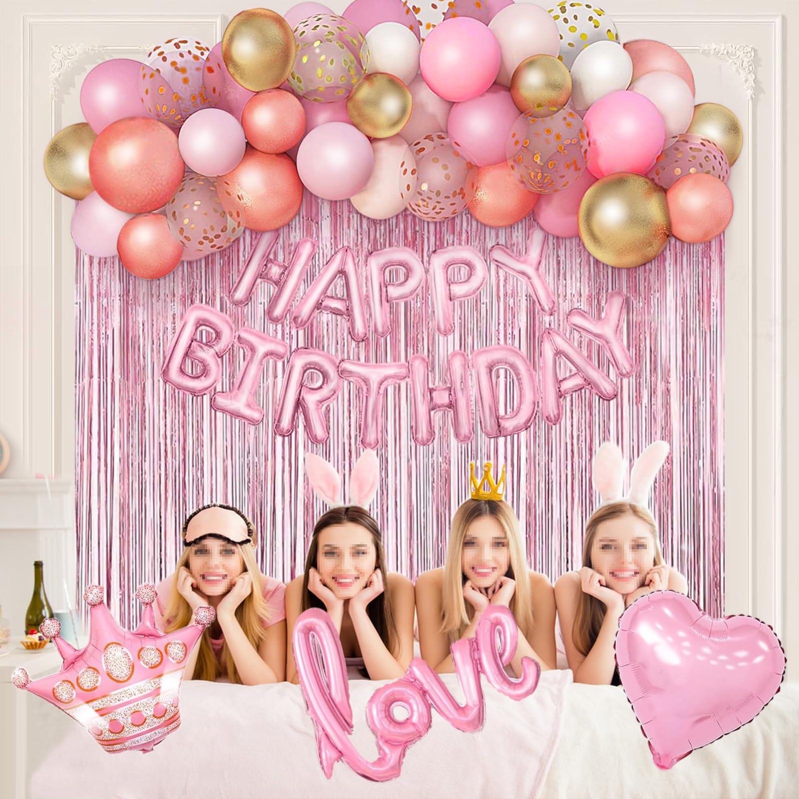 Fiesta Infantil Adulto Kit Decoración Cumpleaños Oro Rosa - Globos Confeti,  Pancarta, Mantel Decoración Fiesta Niña Mujer, image size:1600x1600