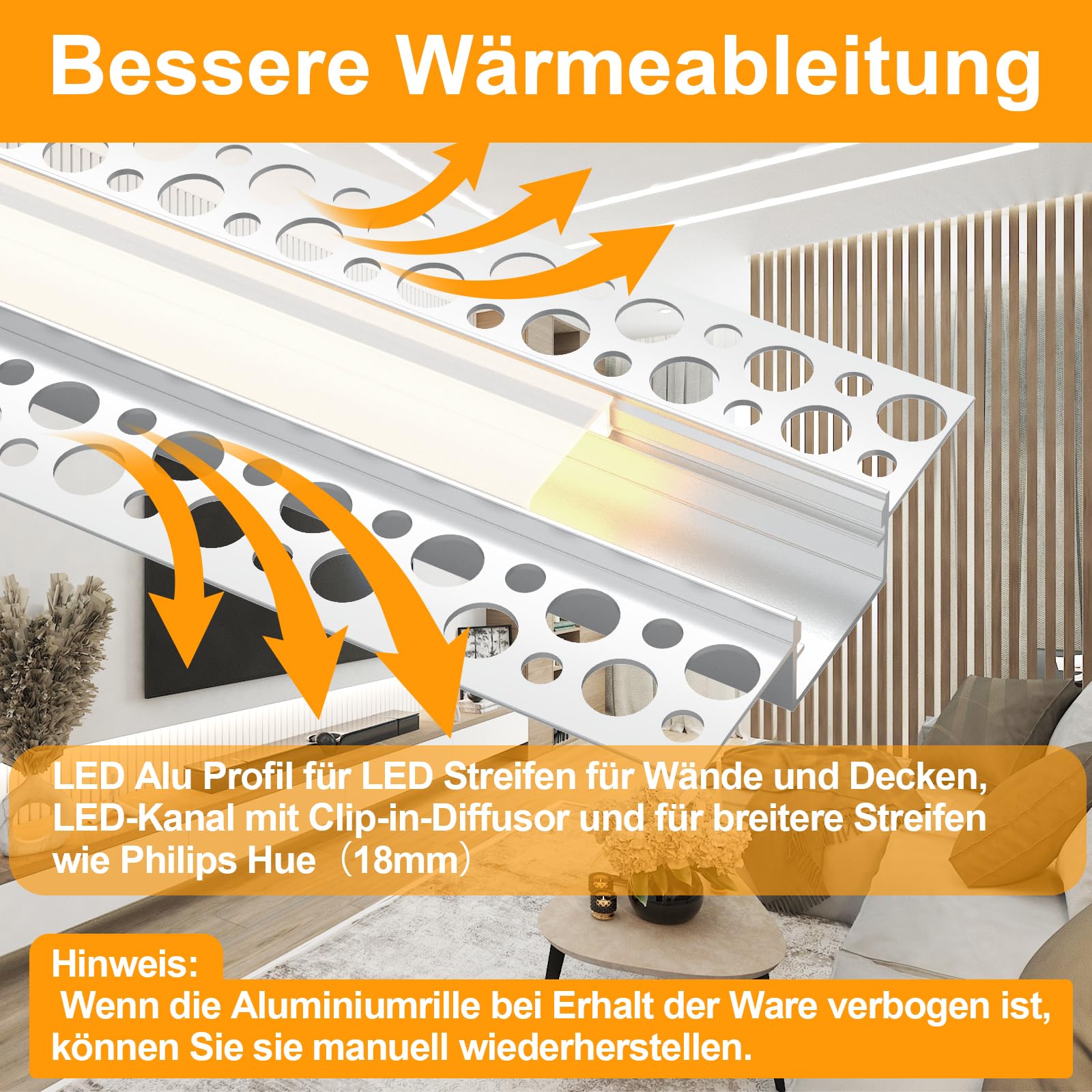 Angdarun LED professionale per strisce da 18 mm, confezione da 10 x 1 metro, diffusore per pareti e soffitti, copertura a LED, diffusore Philips Hue Strip