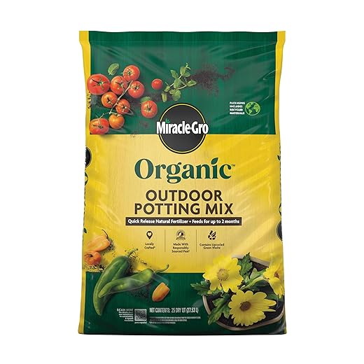 Miracle-Gro Organic Outdoor Potting Mix, for Outdoor Container Plants, Contains Quick-Release Natural Fertilizer, OMRI Listed, 25 qt.