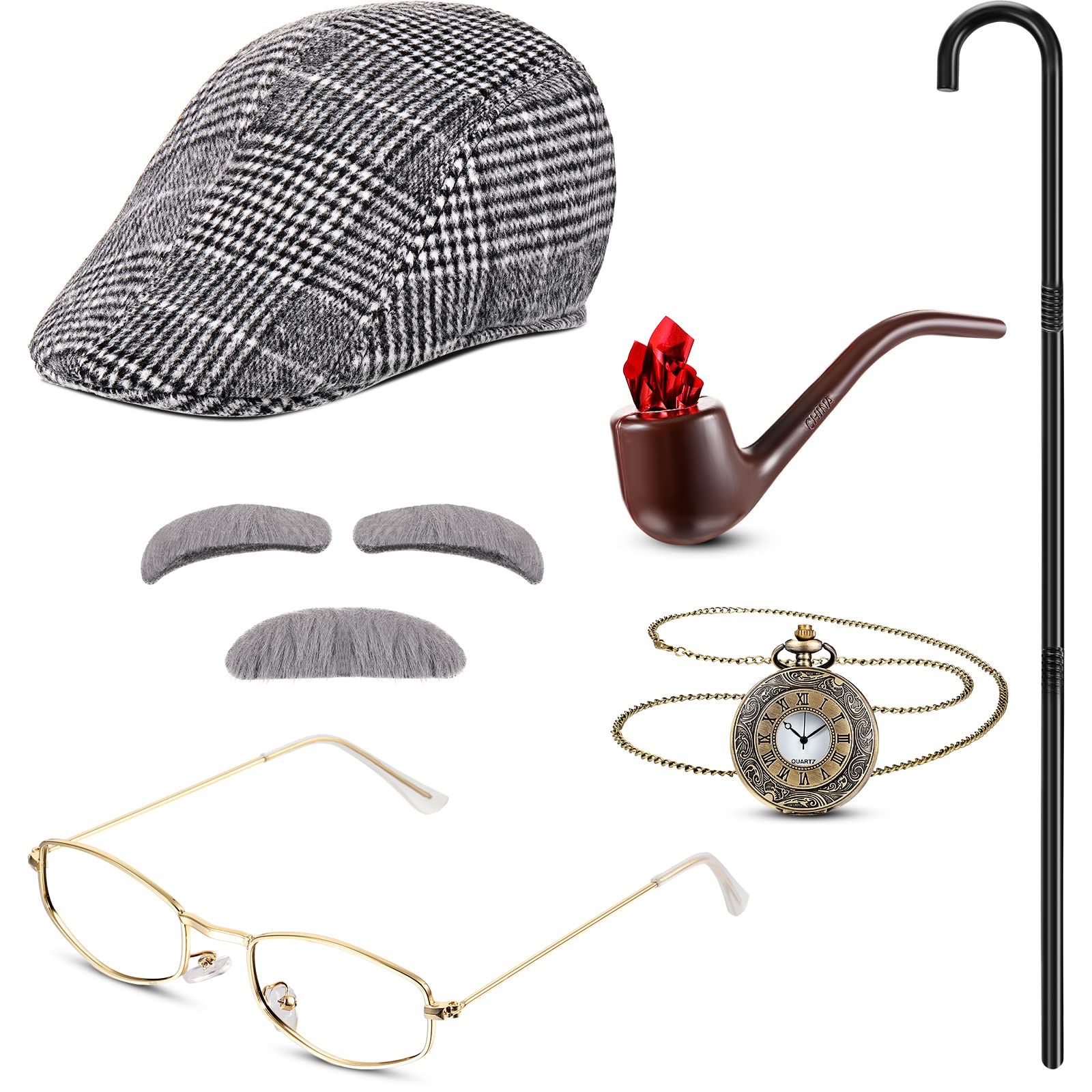 Buy 1920s Old Man Costume Grandpa Accessories Include Newsboy Hat