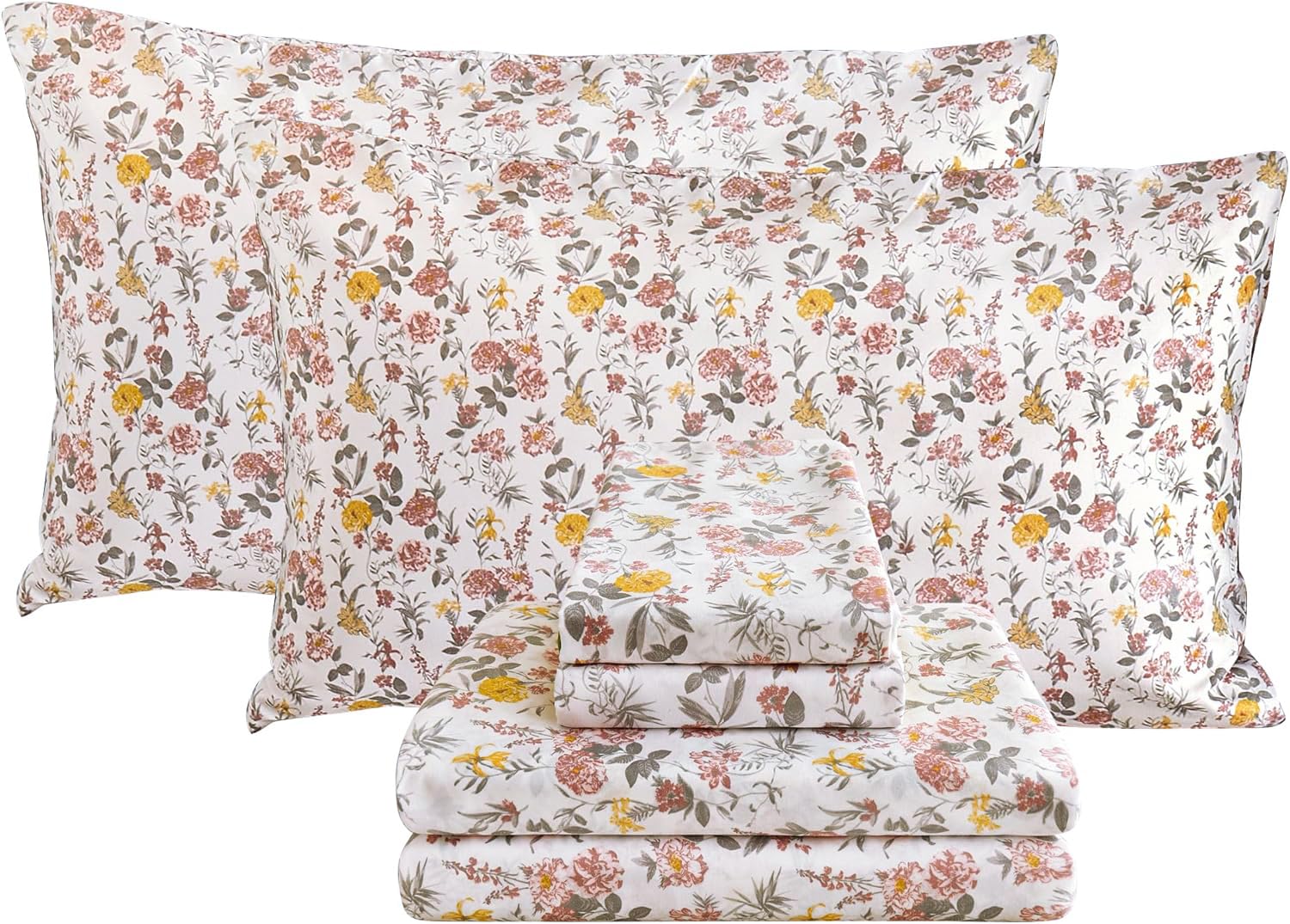 Photo 1 of ***MISSING PIECES -SELLING AS IS *** Viviland Floral Queen Sheet  -ONE Piece Vintage Pink & Yellow Flower Patterned Bed Flat Sheet - Soft, Breathable Microfiber Sheets